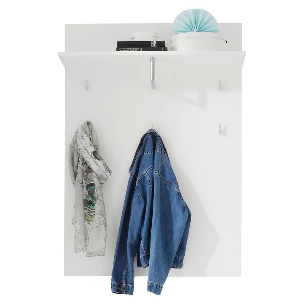 Garderobenpaneel Weiß Hochglanz mit Hutablage, Kleiderstange & Haken