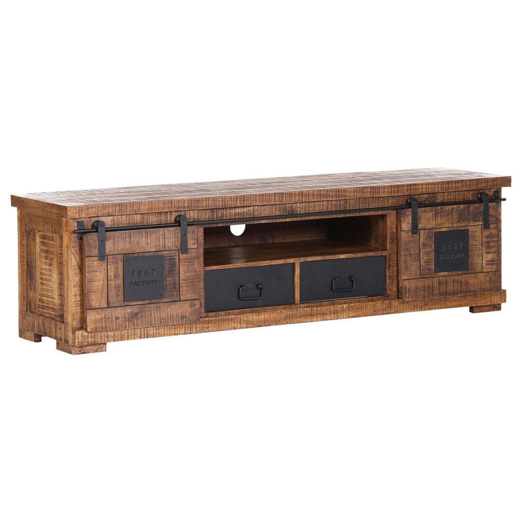 Landscape Lowboard Natur Schwarz Mangoholz Massiv 2 Fächer 2 Schubladen