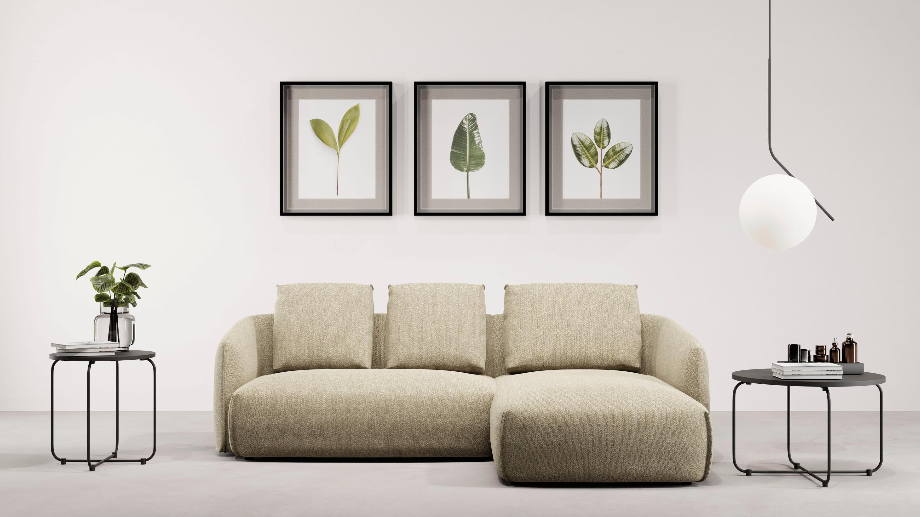 Trendmanufaktur Ecksofa Shawn L-Form Beige mit Recamiere