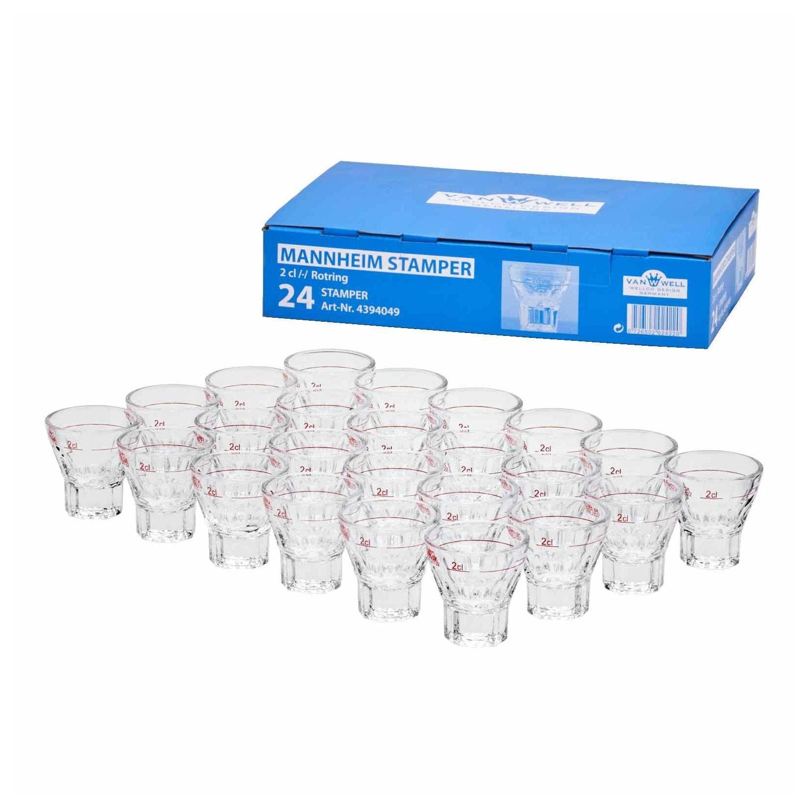 Van Well Stamper Mannheim 24-tlg. Transparent Geeichtes Schnapsglas