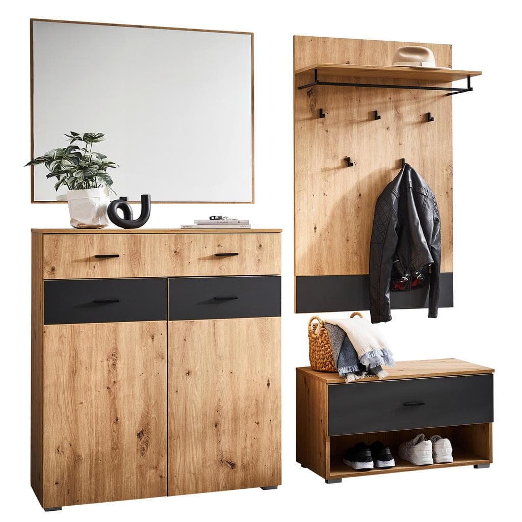 Carryhome Garderobe Pete Anthrazit Eiche Artisan Holzwerkstoff 4-teilig