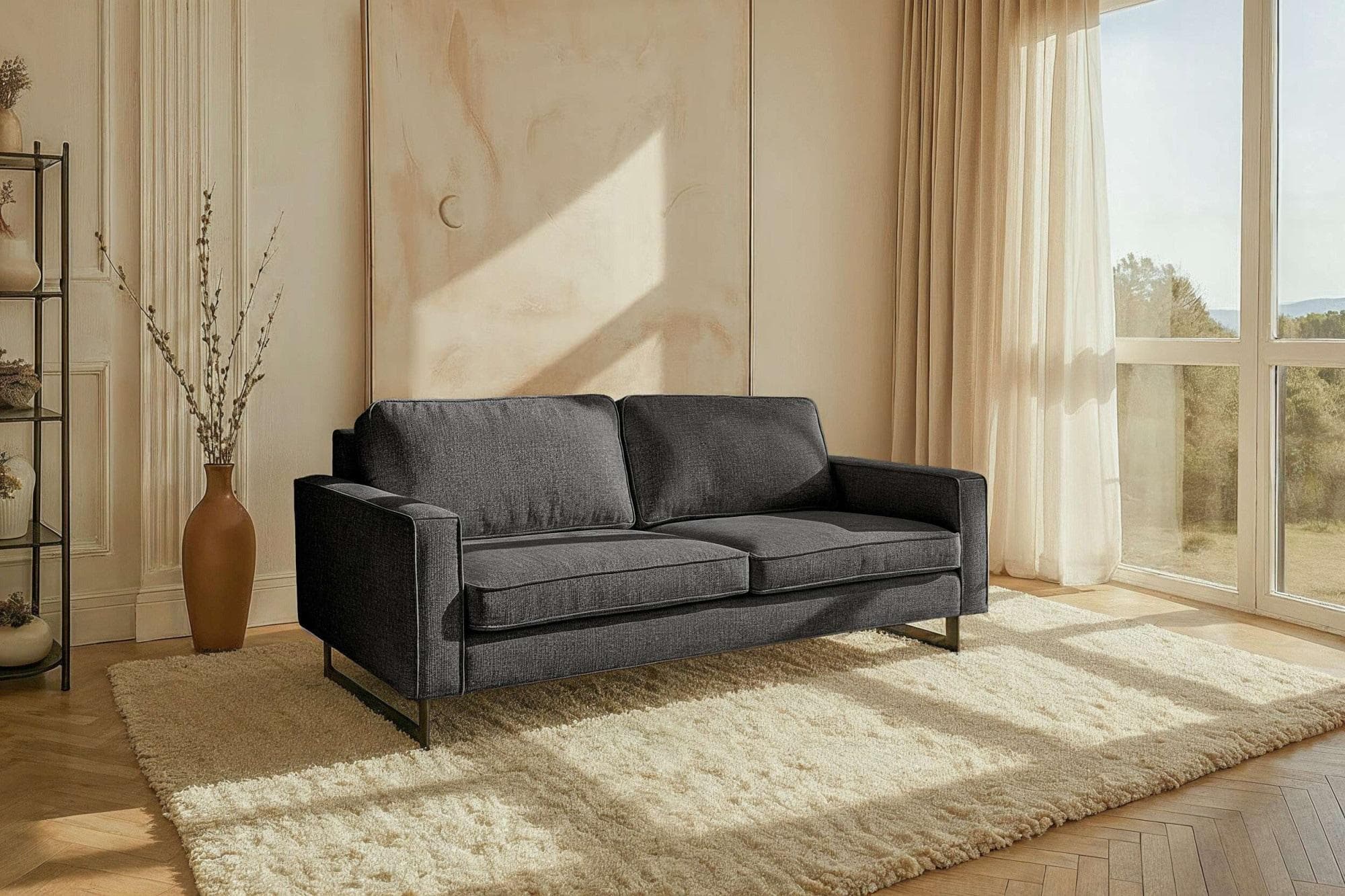 Home Affaire 3-Sitzer Sofa Maxi-Ausführung Pinto 236 cm Chenille Lederoptik Dunkelgrau