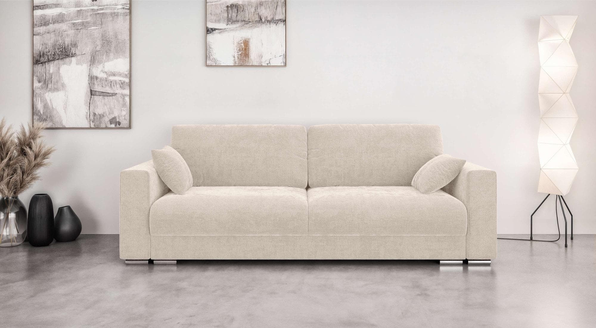 HOME AFFAIRE Stevinson Schlafsofa 3-Sitzer mit Bettkasten Creme