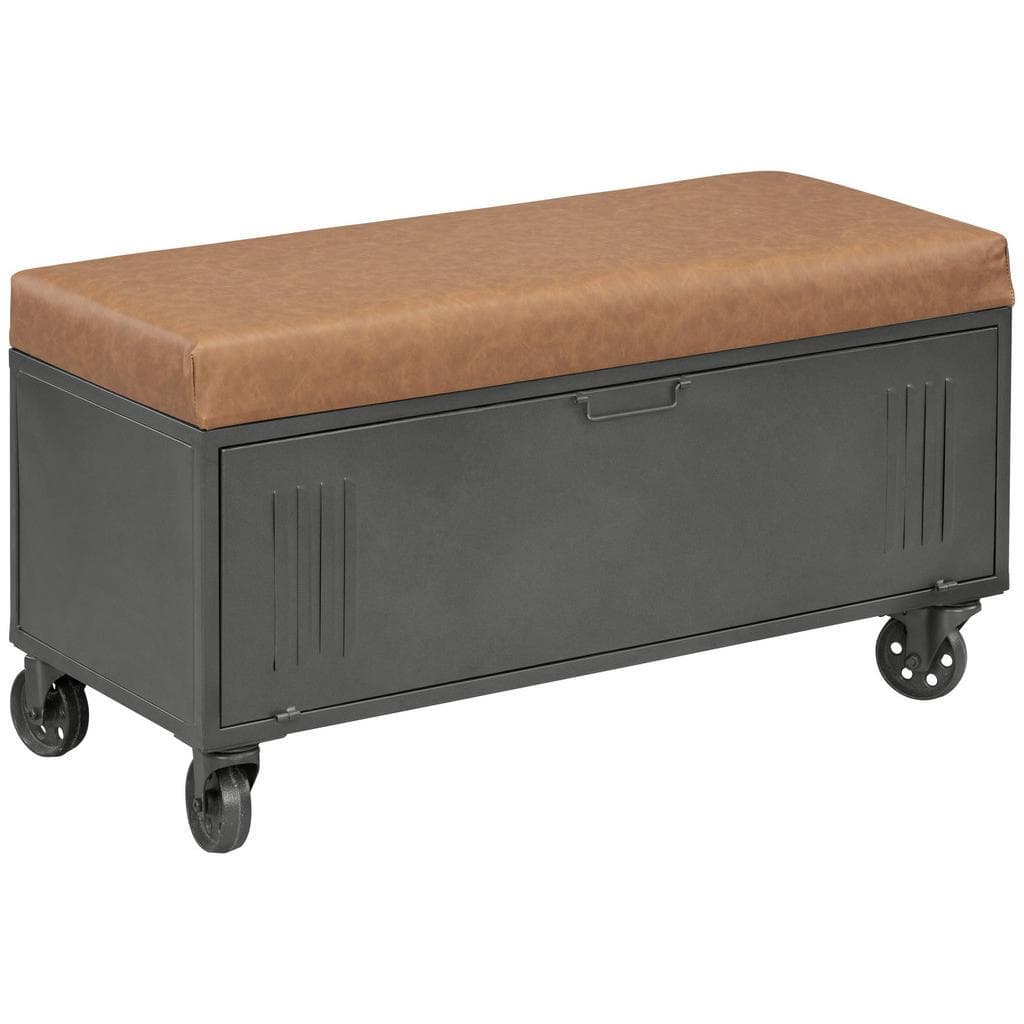 Livetastic Garderobenbank Braun Schwarz Metall 1-Sitzer Truhe im Sitz