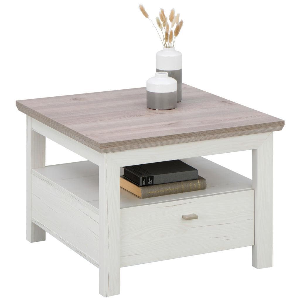 Hom'in Beistelltisch Weiß/Grau Metall 2 Schubladen quadratisch