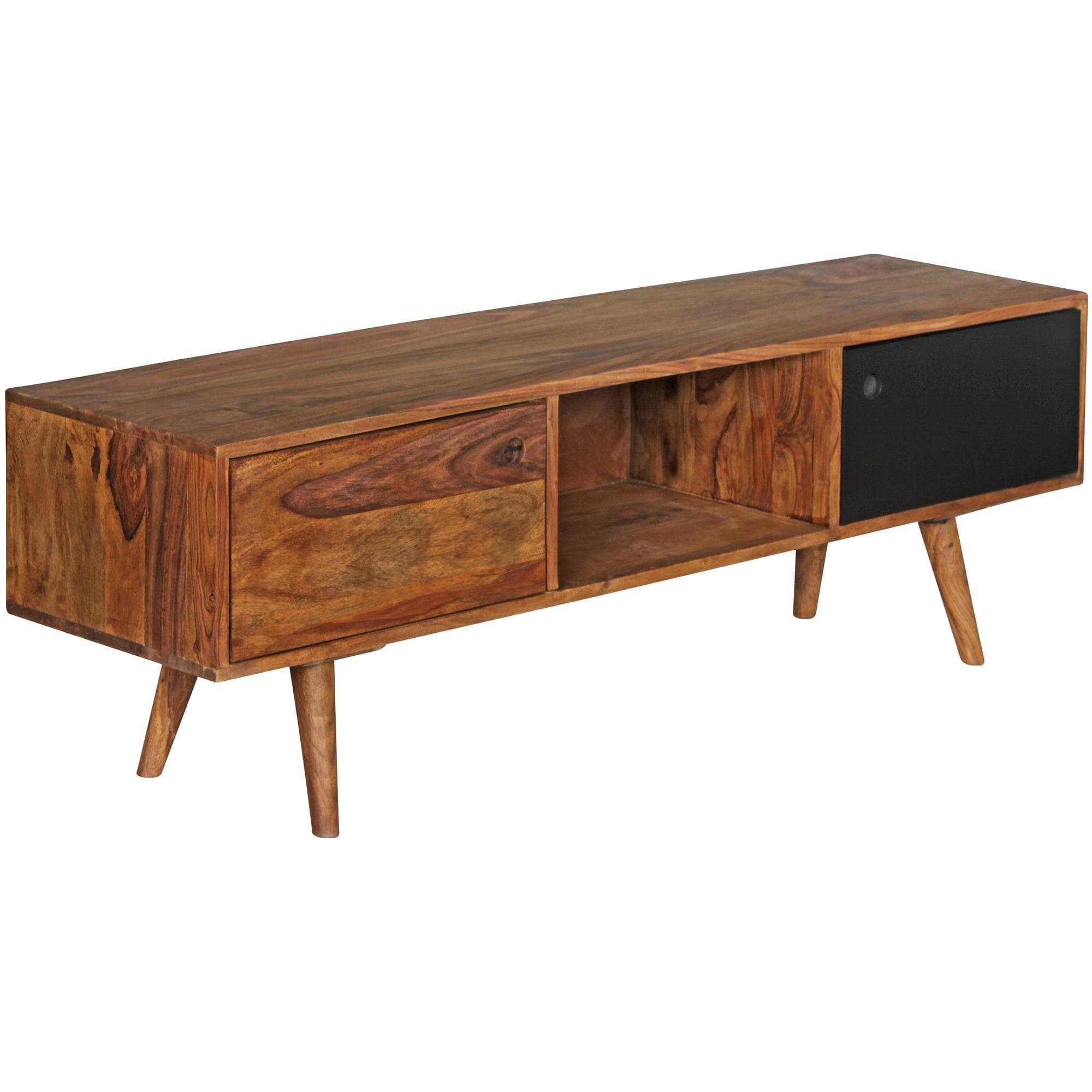 WOHNLING TV Lowboard REPA Massivholz Sheesham Braun/Schwarz