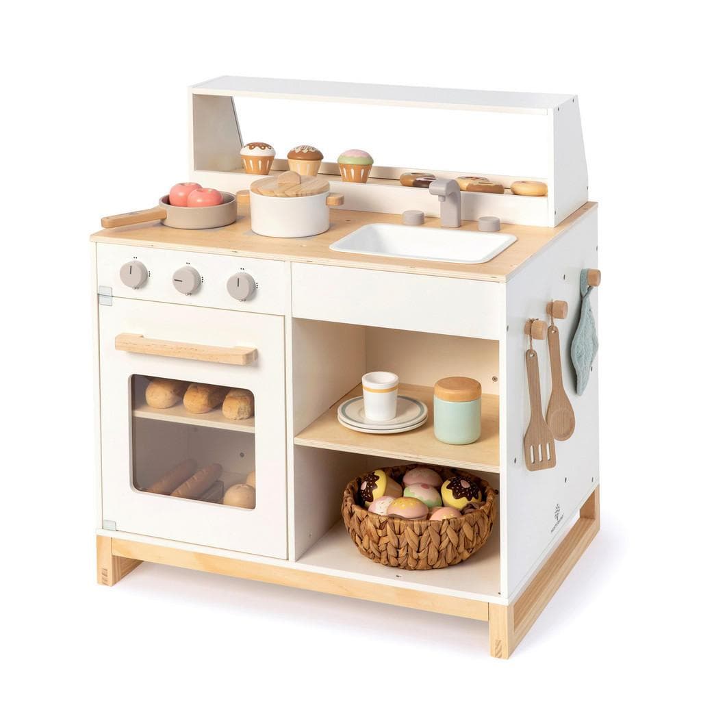 MUSTERKIND Spielküche Prunus Weiß/Natur 2-in-1 Kombi