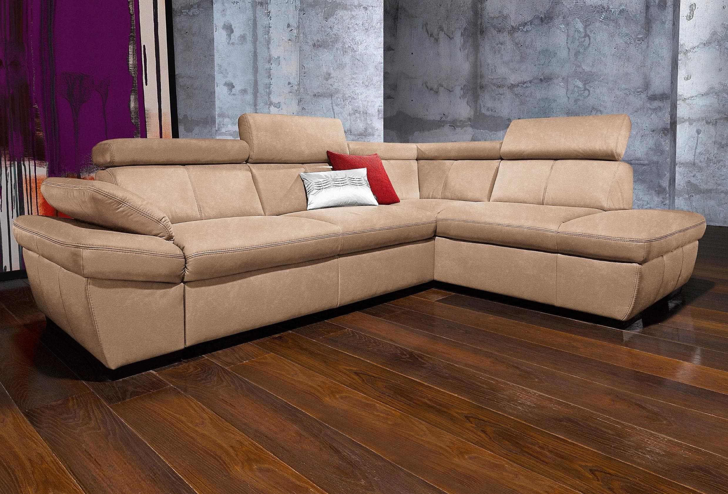 EXXPO Ecksofa Salerno L-Form Cappuccino mit Verstellbaren Armteilen