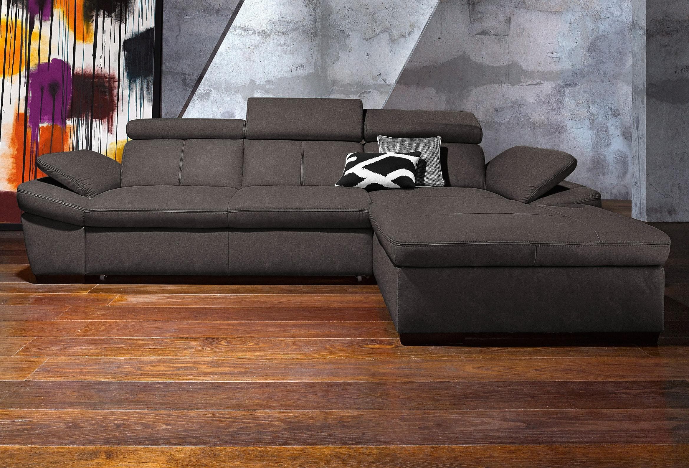 exxpo Ecksofa Salerno Anthrazit mit Bettfunktion und Bettkasten