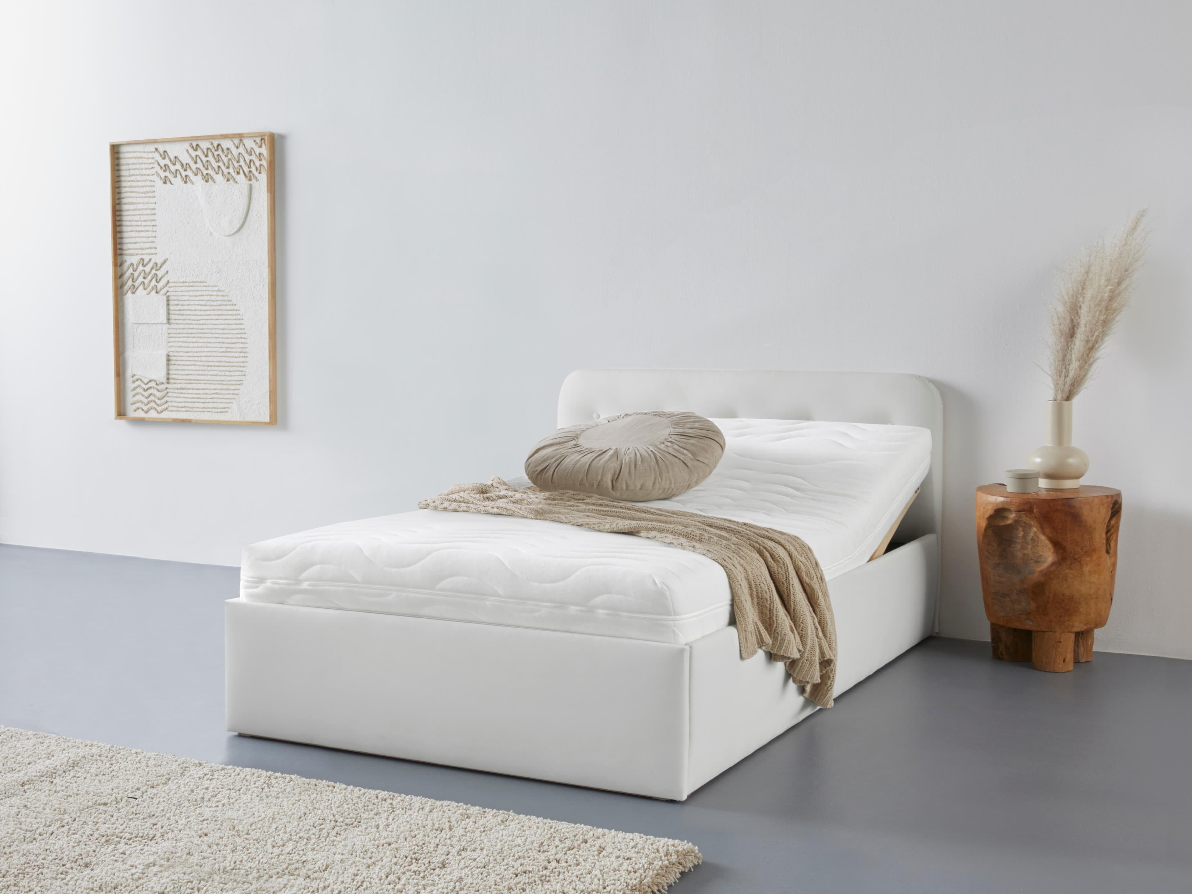 Polsterbett mit Stauraum & verstellbarem Kopfteil