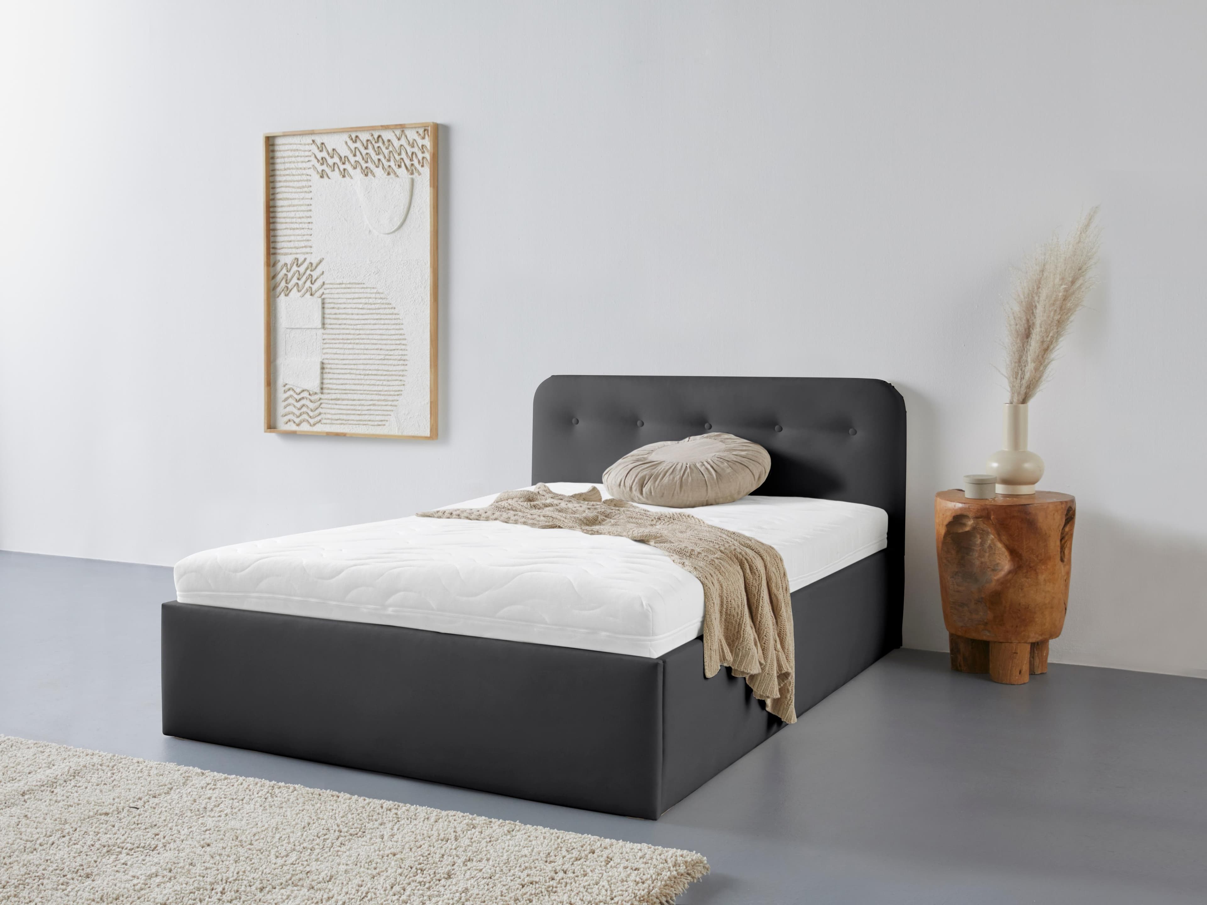 Westfalia Schlafkomfort Polsterbett Rostock Schwarz mit Bettkasten