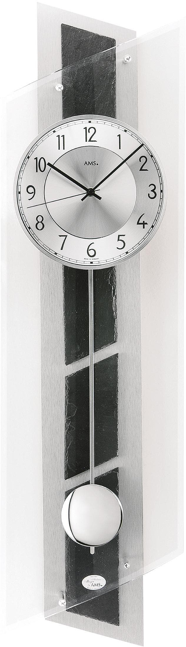 Funk-Pendelwanduhr AMS F5217 Silber Quarzuhr