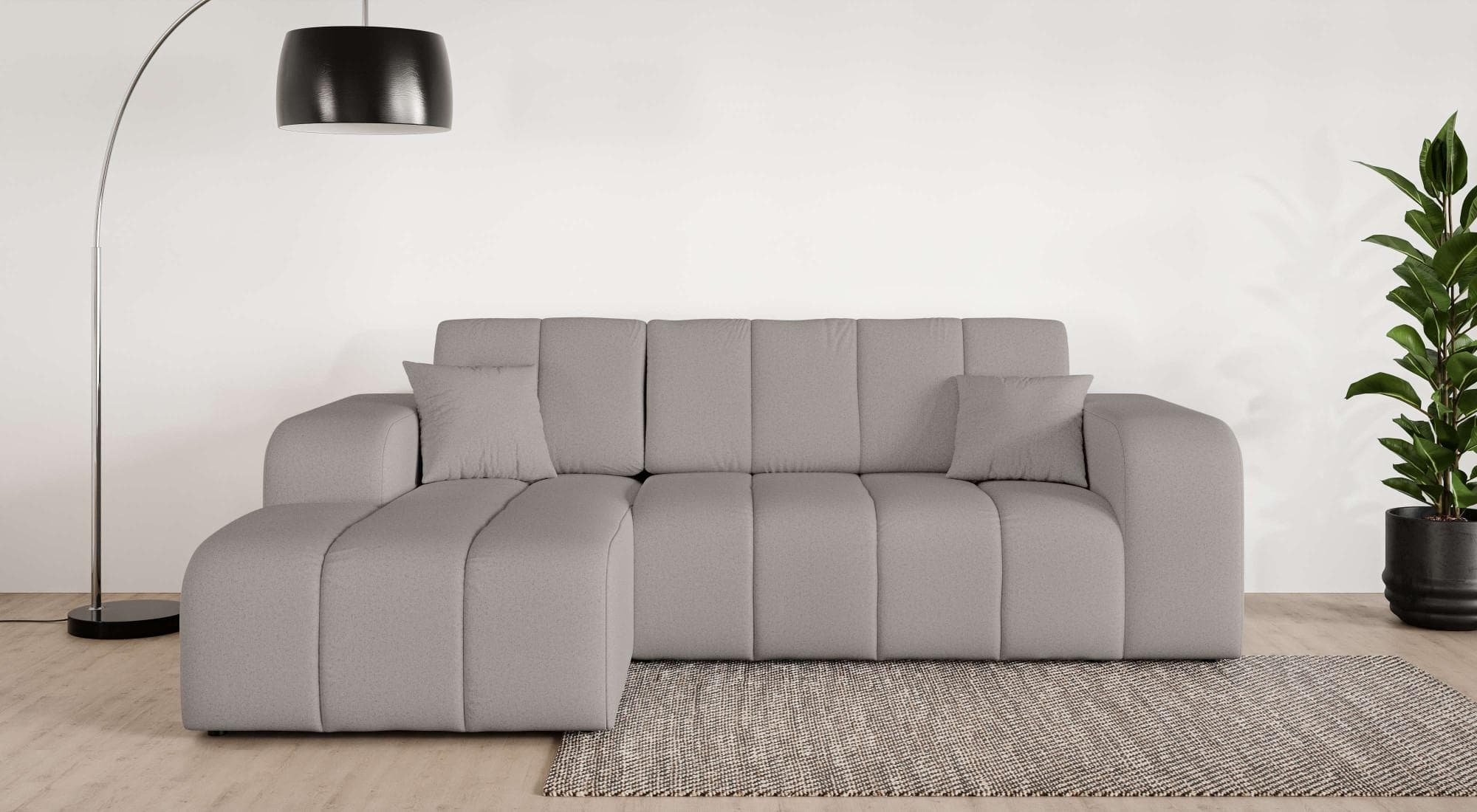 Ecksofa Schlafsofa in Grau (Taupe) mit Bettkasten und Recamiere