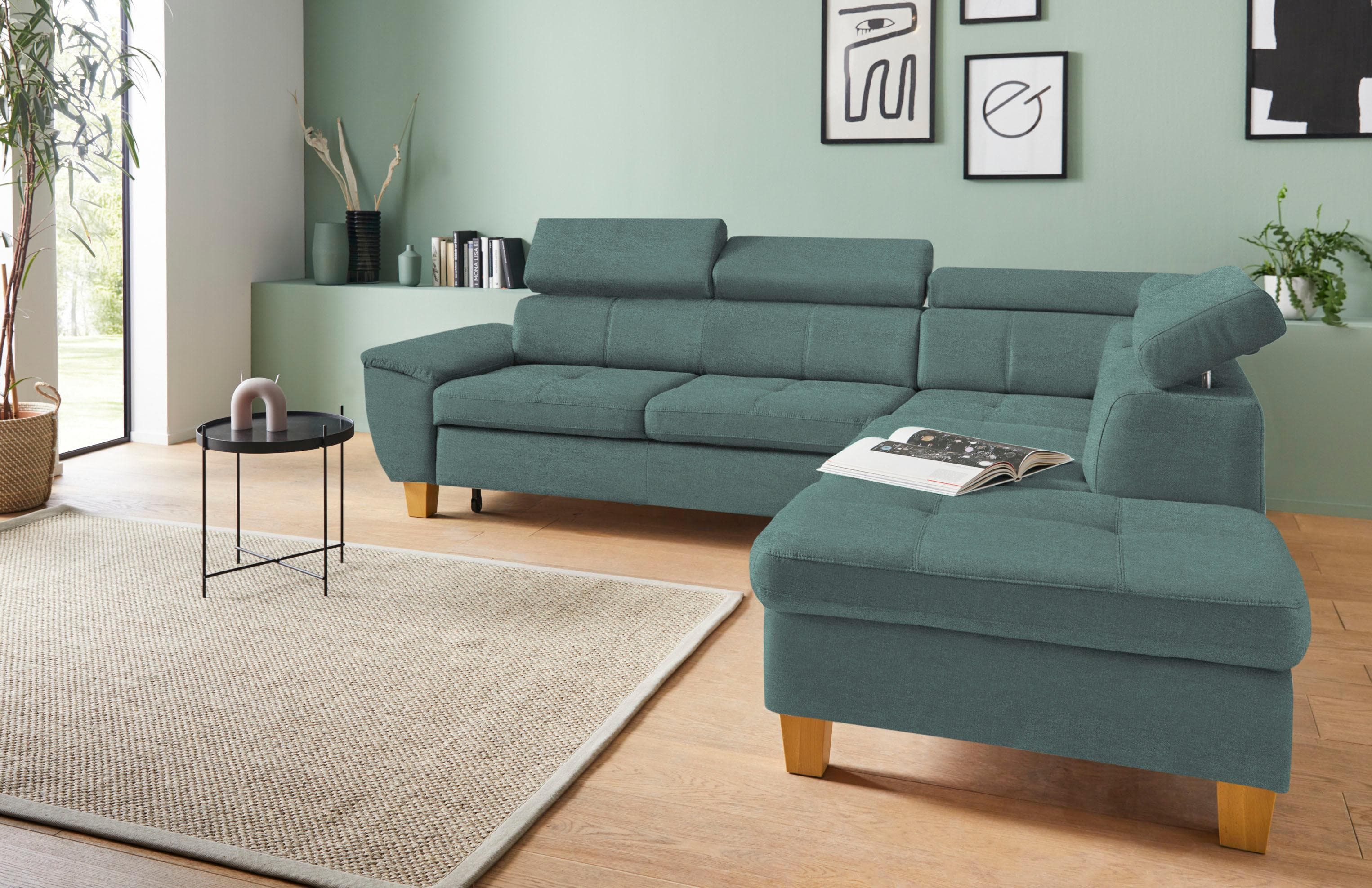 EXXPO Ecksofa Enya L-Form Aqua mit Bettfunktion