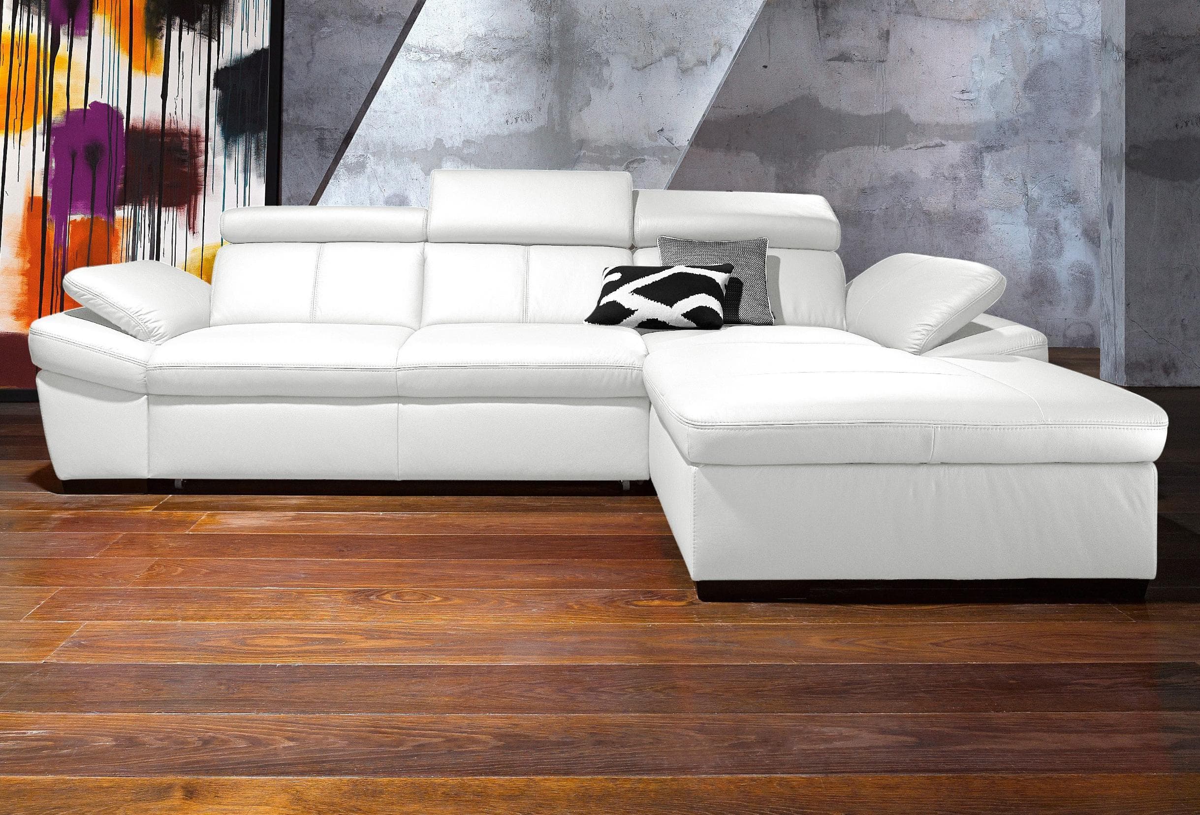 exxpo Ecksofa Salerno Weiß L-Form mit verstellbaren Armlehnen