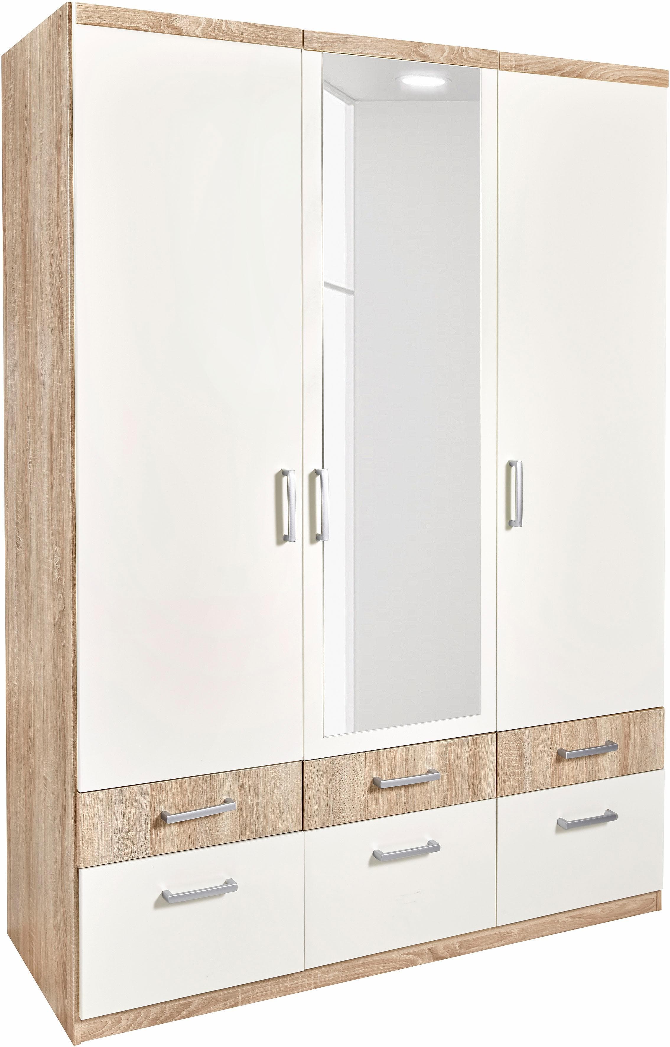 Kleiderschrank PRIESS Weiß 3-Türer mit Schubladen
