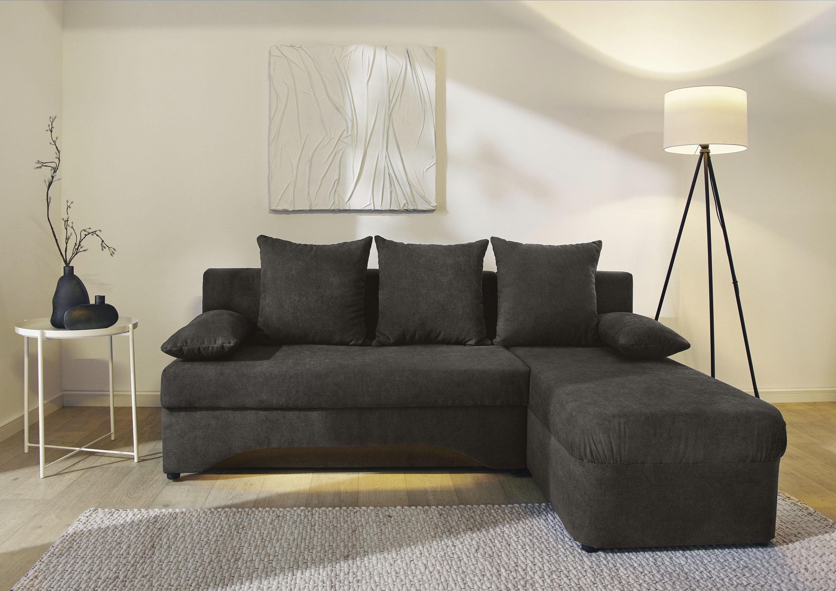 Jockenhöfer Starlight Ecksofa L-Form Dunkelgrau mit Bettfunktion & LED