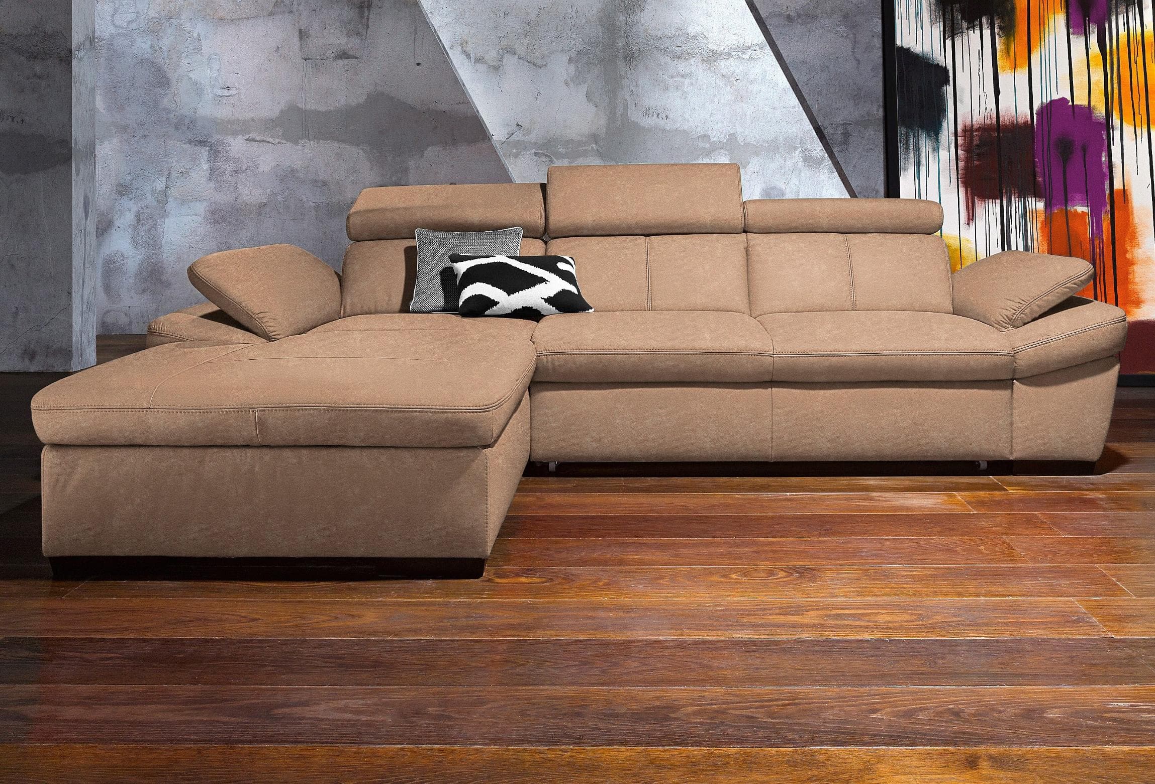 Ecksofa EXXPO Salerno Braun Polyätherschaum mit verstellbaren Armlehnen
