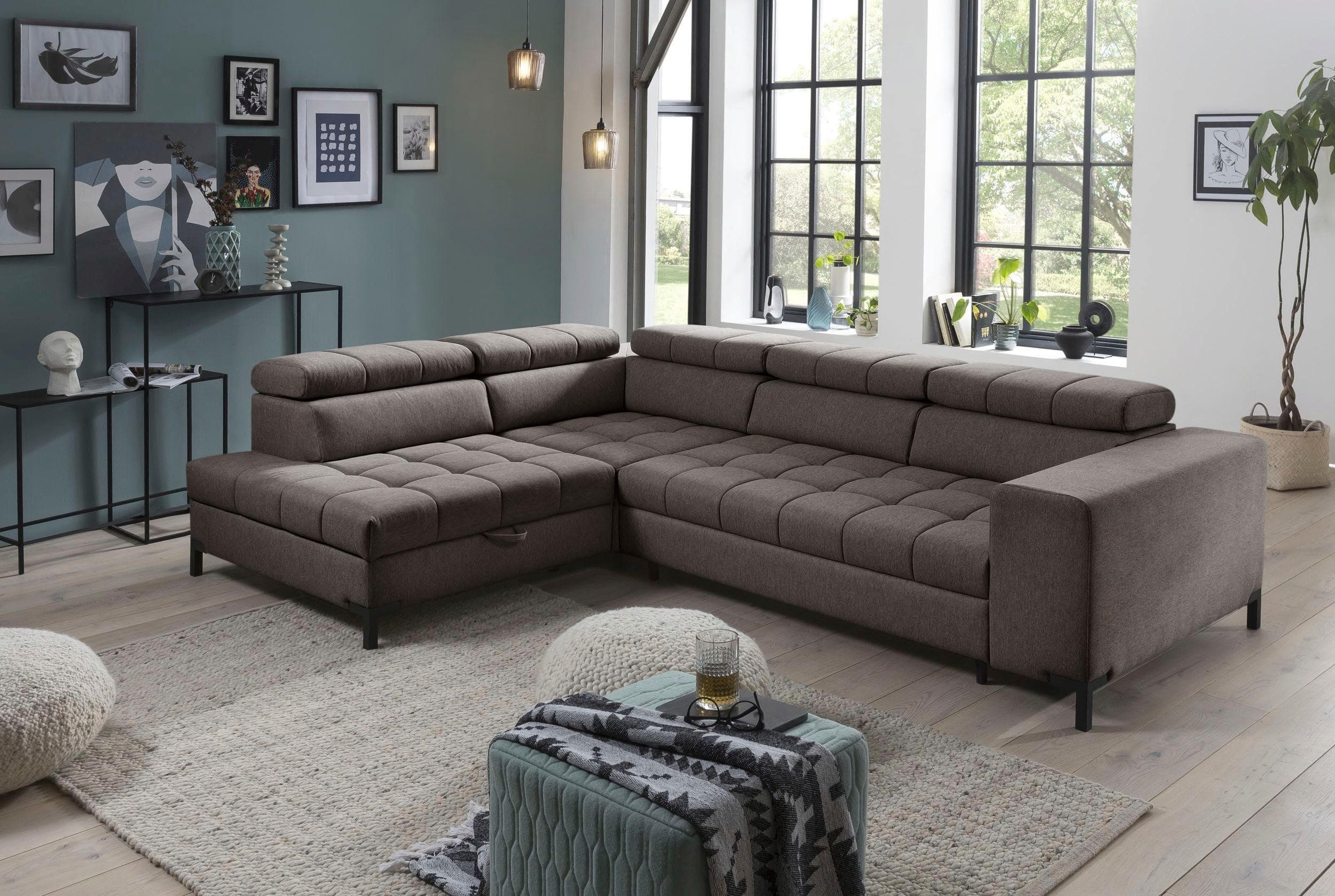 Luxus Ecksofa mit Bettfunktion und Kopfteilverstellung