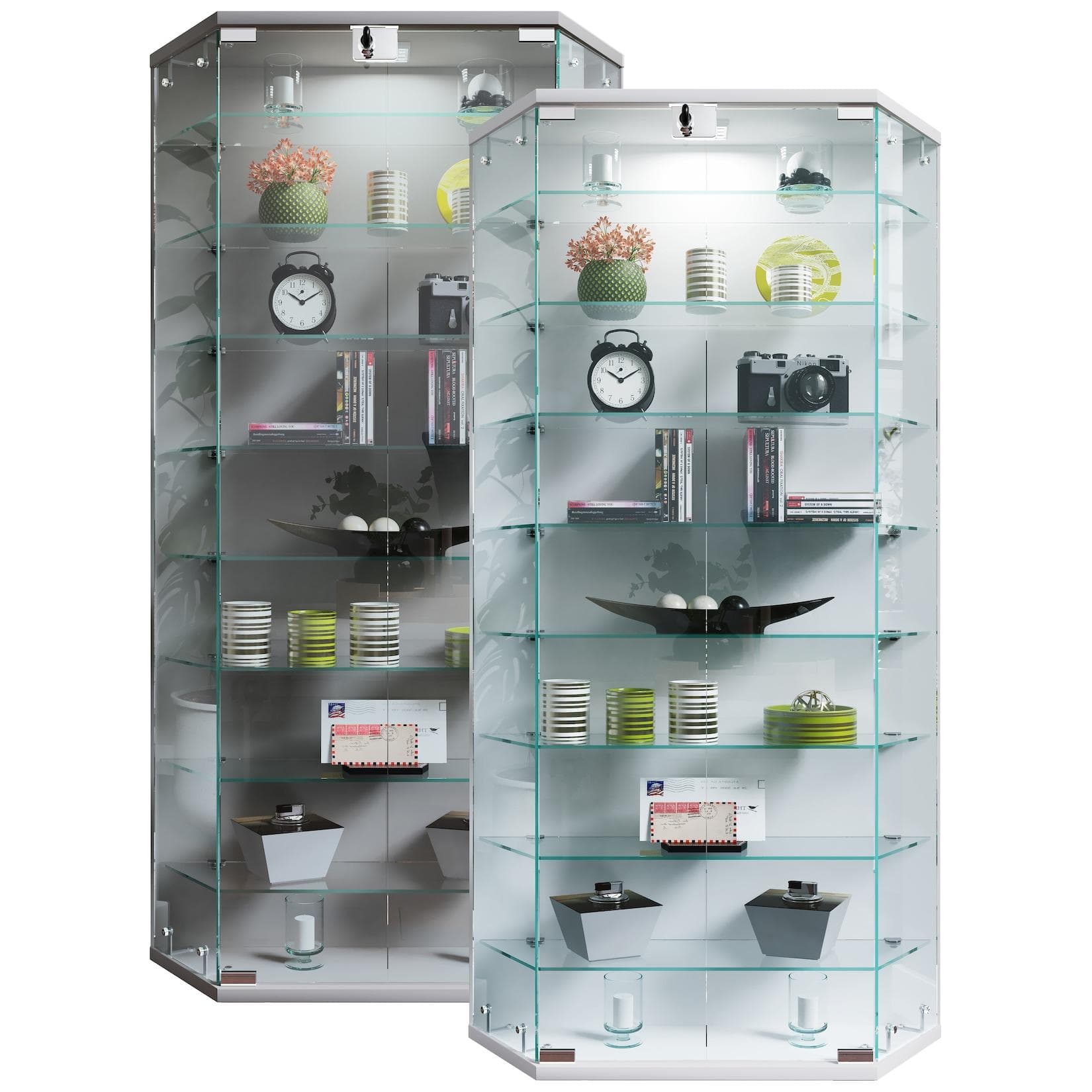 VCM Glasvitrine Benila XL Weiß Wandmontage mit 8 Böden