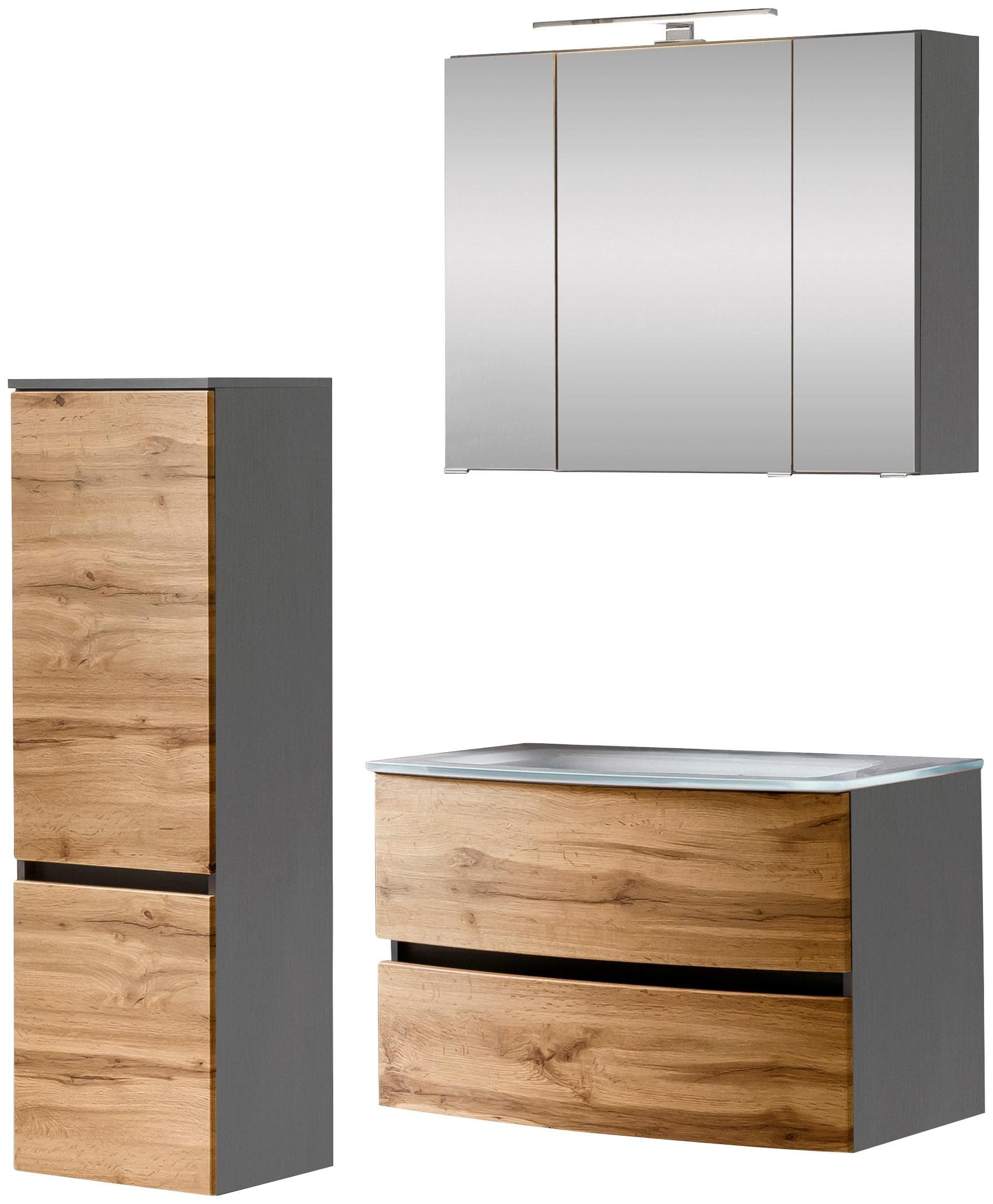 Modernes Badezimmer-Set aus Wotaneiche und Kastenmöbeln