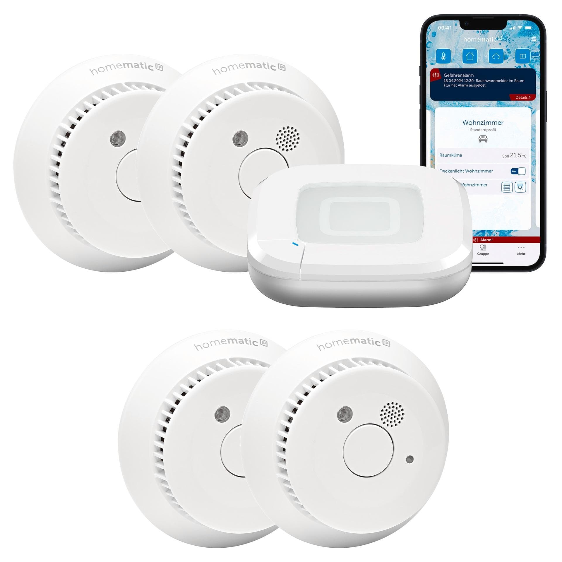 HOMEMATIC IP Smart-Home-Zubehör Starter Set Rauchwarnmelder 4 Räume