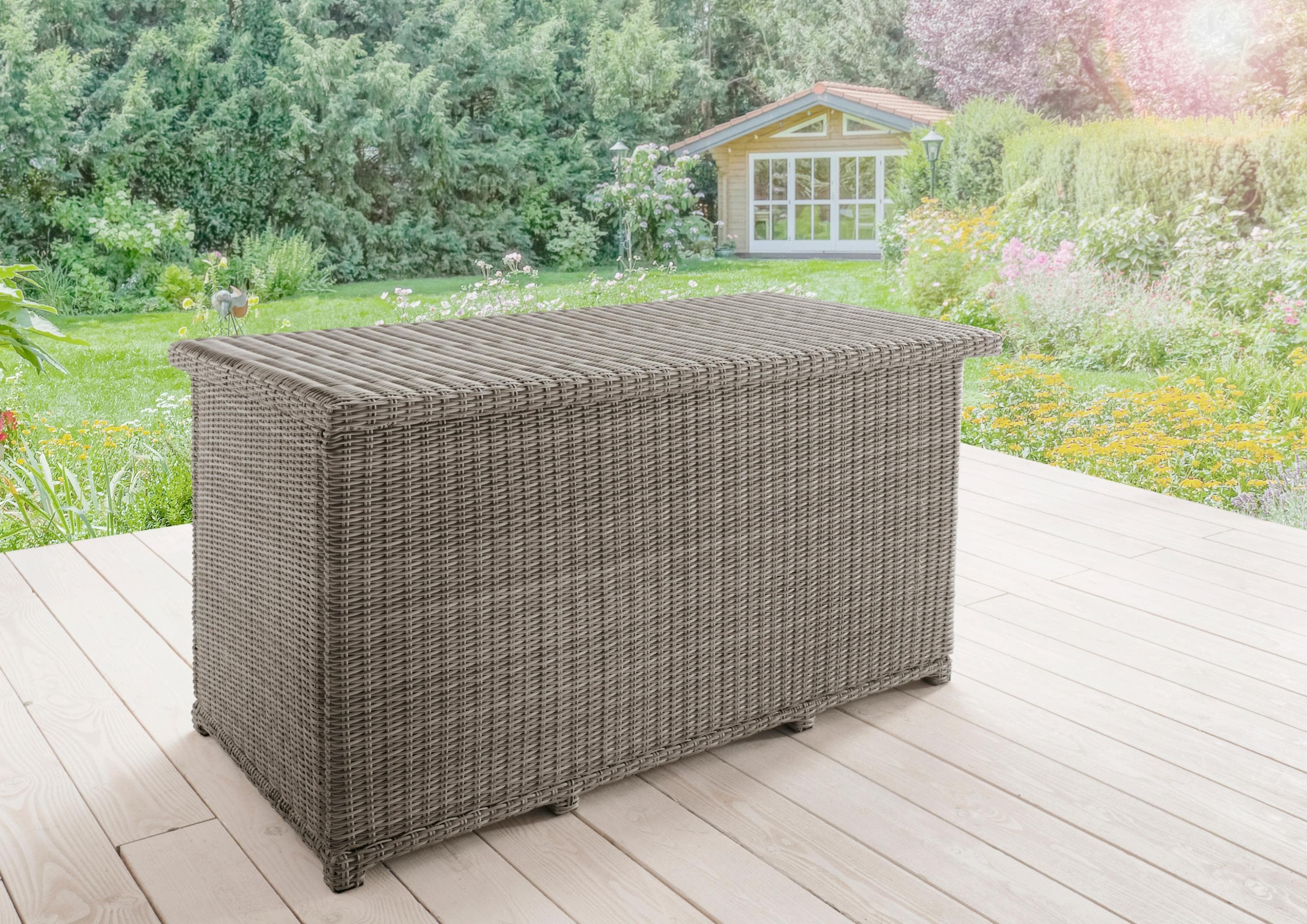 Polyrattan Kissenbox mit Gasdruckfeder und praktischem Inlett