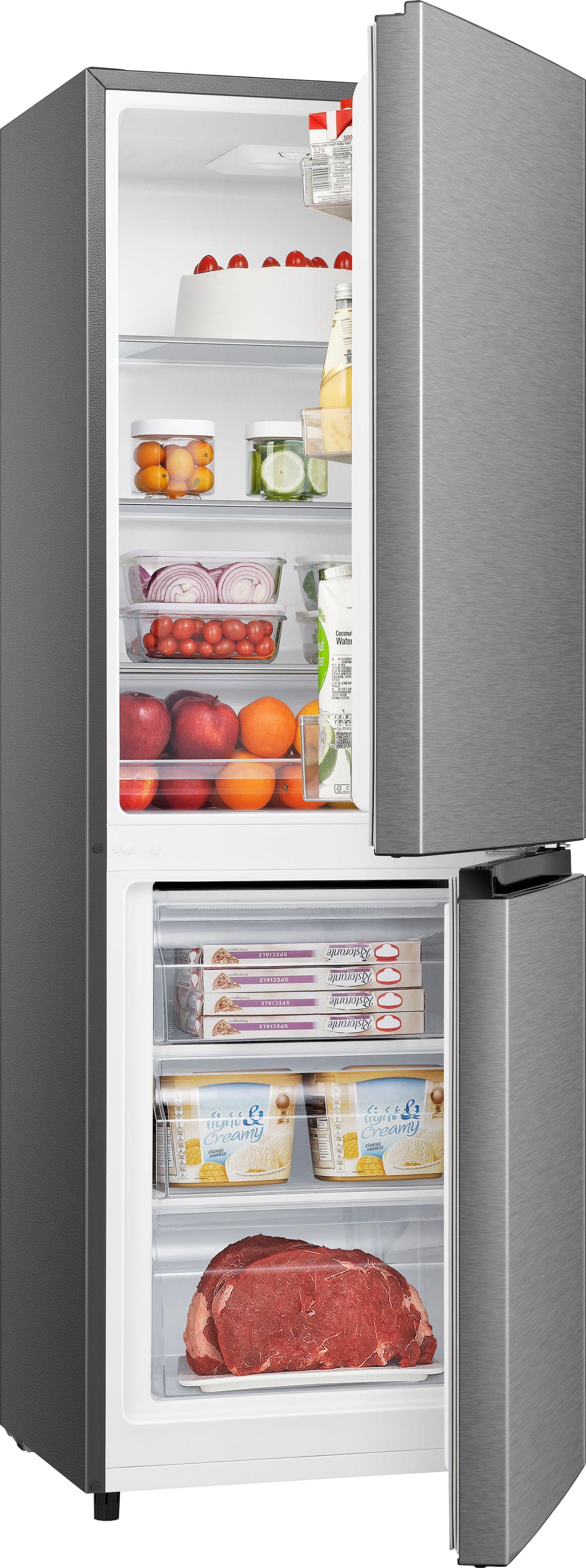 HANSEATIC Kühl-/Gefrierkombination HKGK16155C Silber 4-Sterne-Gefrierfach