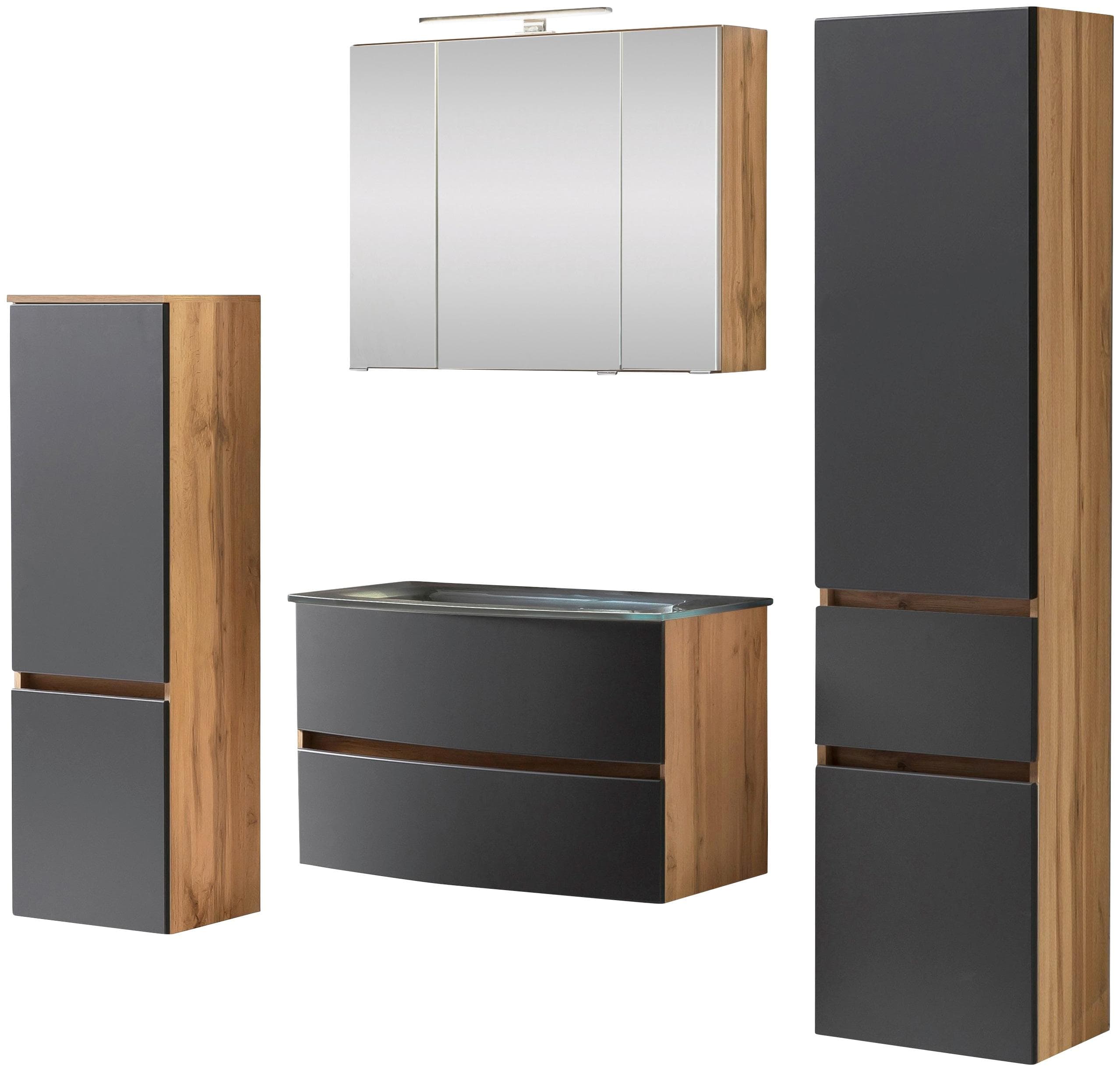 Welltime Badezimmer-Set Kaunas - Grau/Wotaneiche mit Midischrank