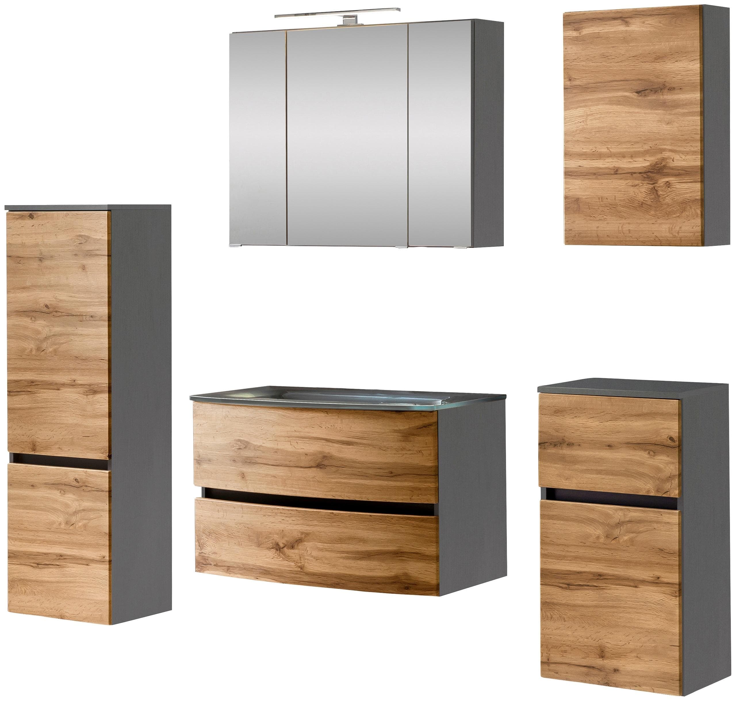 welltime Badezimmer-Set Kaunas, (Set, 5-St), bestehend aus Waschtisch-Set mit Midischrank, Breite 160 cm