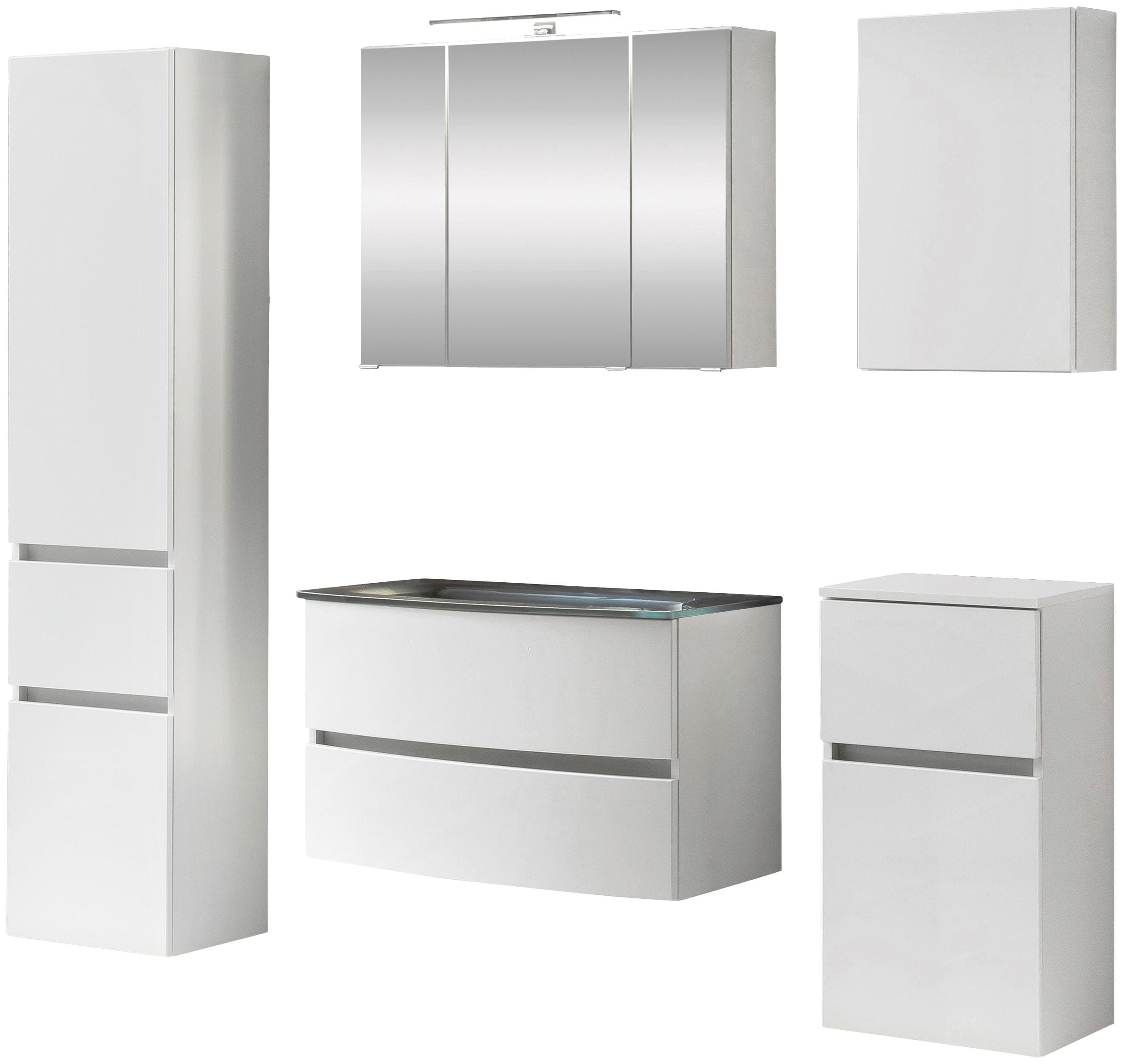 Welltime Badezimmer-Set Kaunas - Weißes Waschtisch-Set mit Seitenschrank