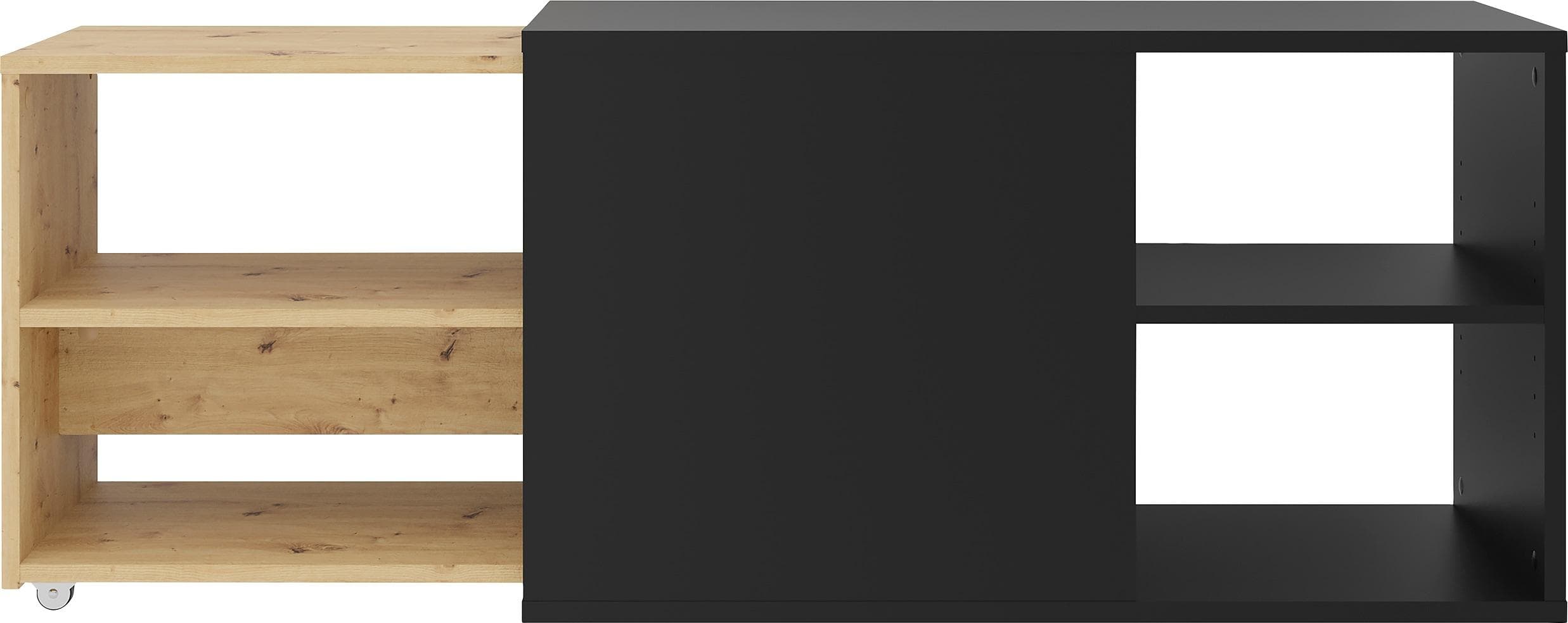 FMD Slide TV-Board Ausziehbar Schwarz Perl Eiche