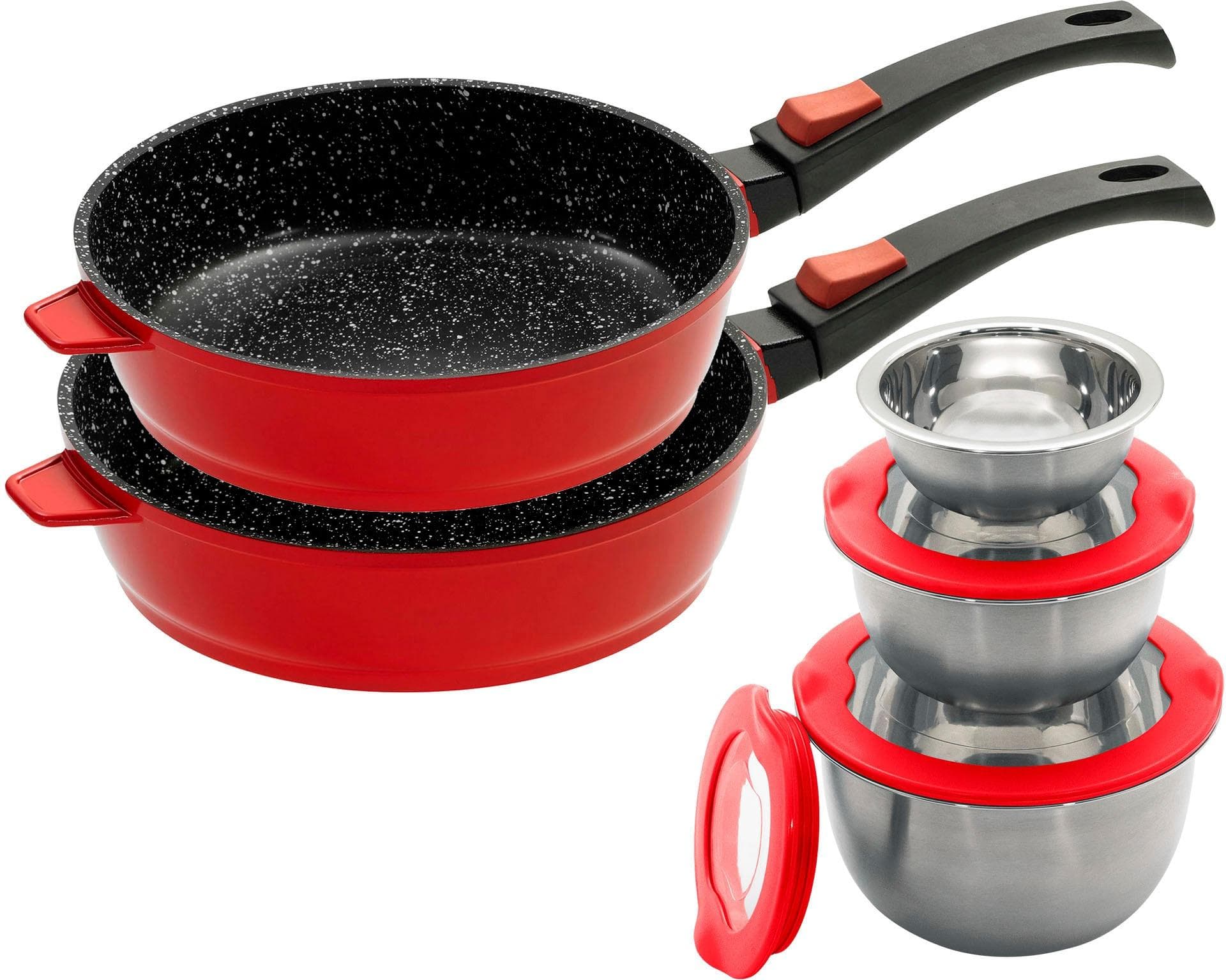 Pfannen-Set KING, rot, 28 cm, Induktion, abnehmbare Griffe