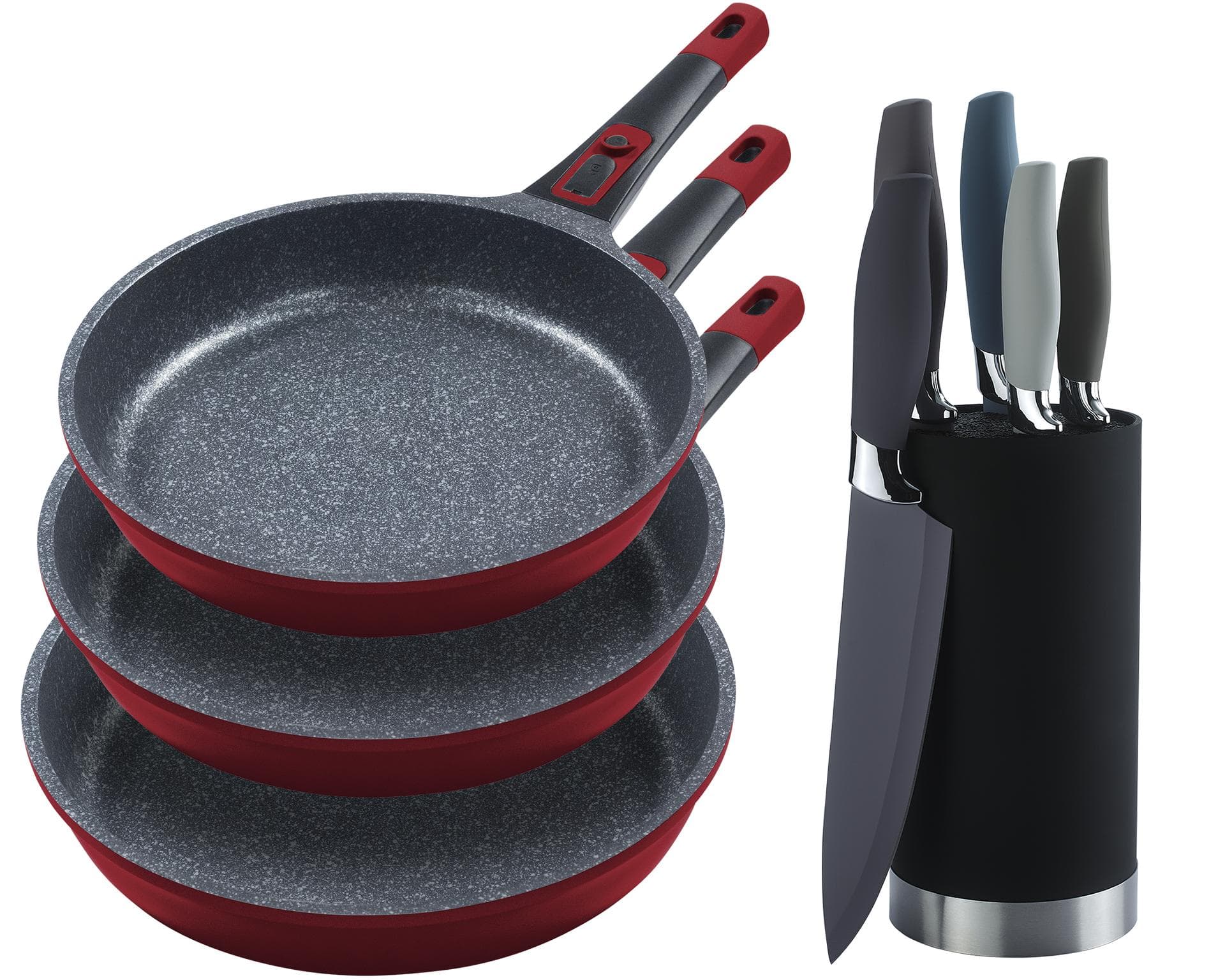 Modernes Pfannen-Set aus Aluguss und Keramik in Rot