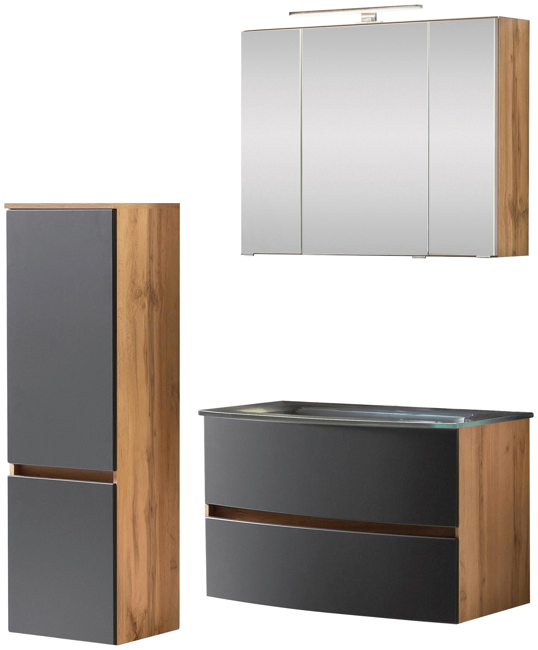 Welltime Badezimmer-Set Kaunas - Matt Grau/Wotaneiche