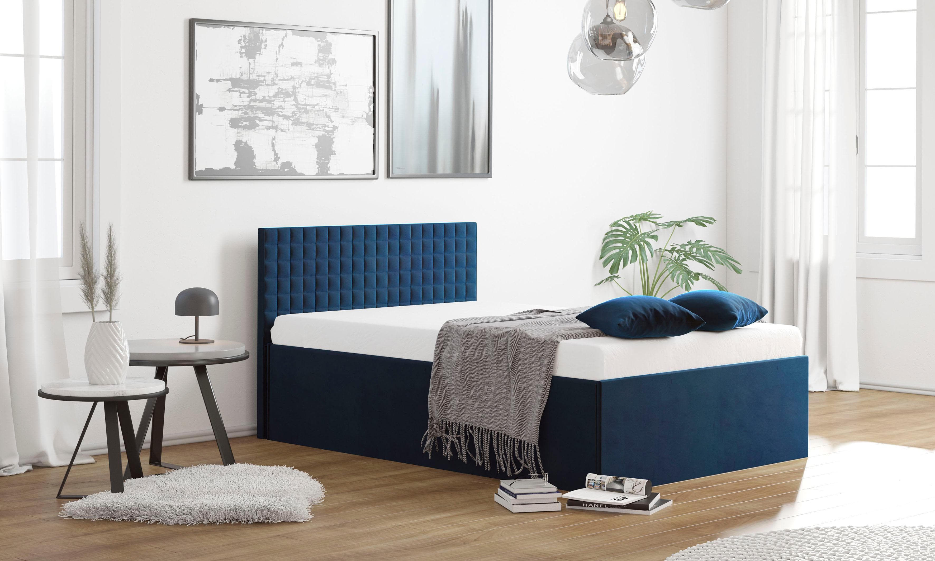 Westfalia Schlafkomfort Polsterbett Blau Samt Bettkasten