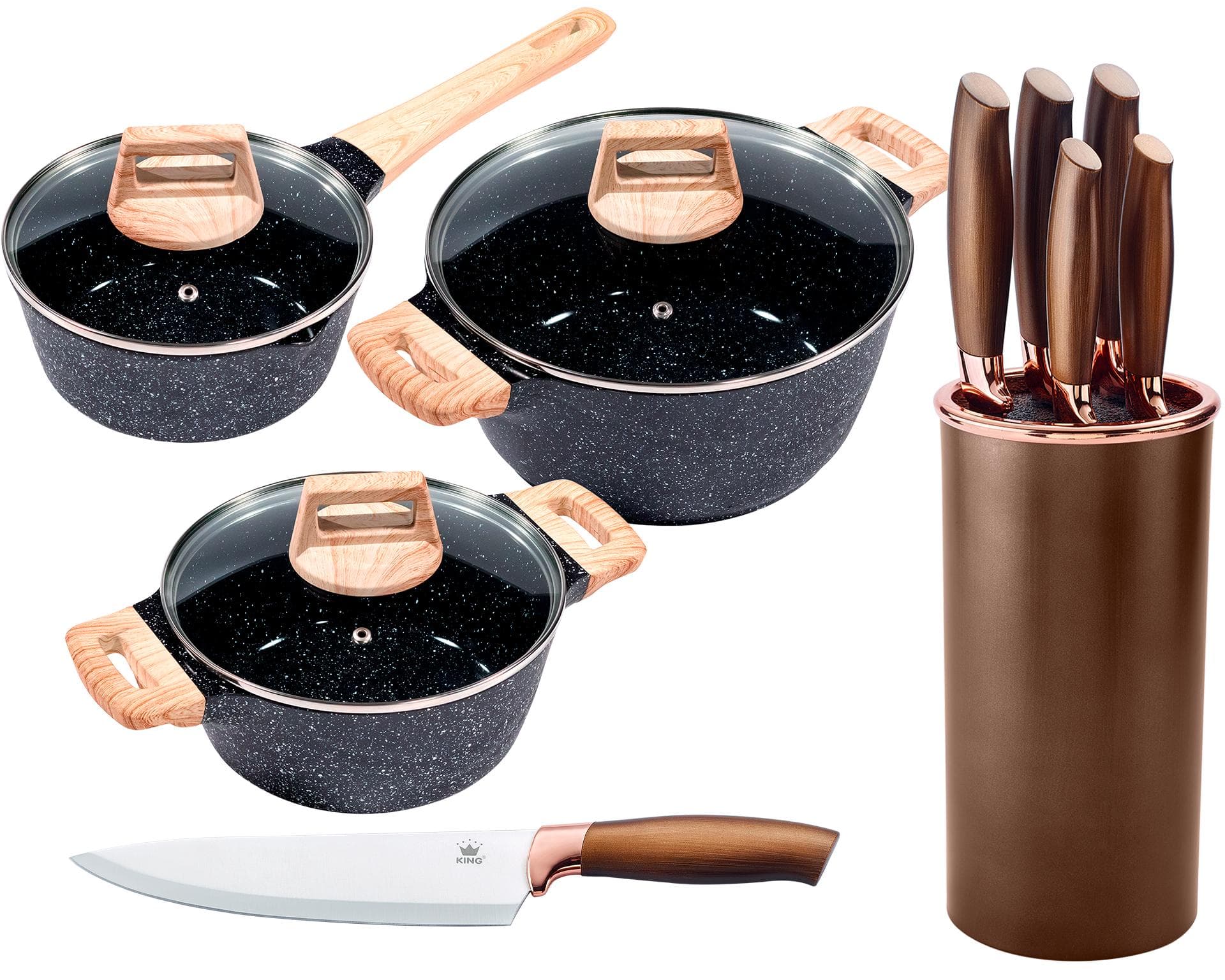 KING Kochtopfset Essential Aluminiumguss Induktion Antihaftbeschichtung Schwarz 7,5 l