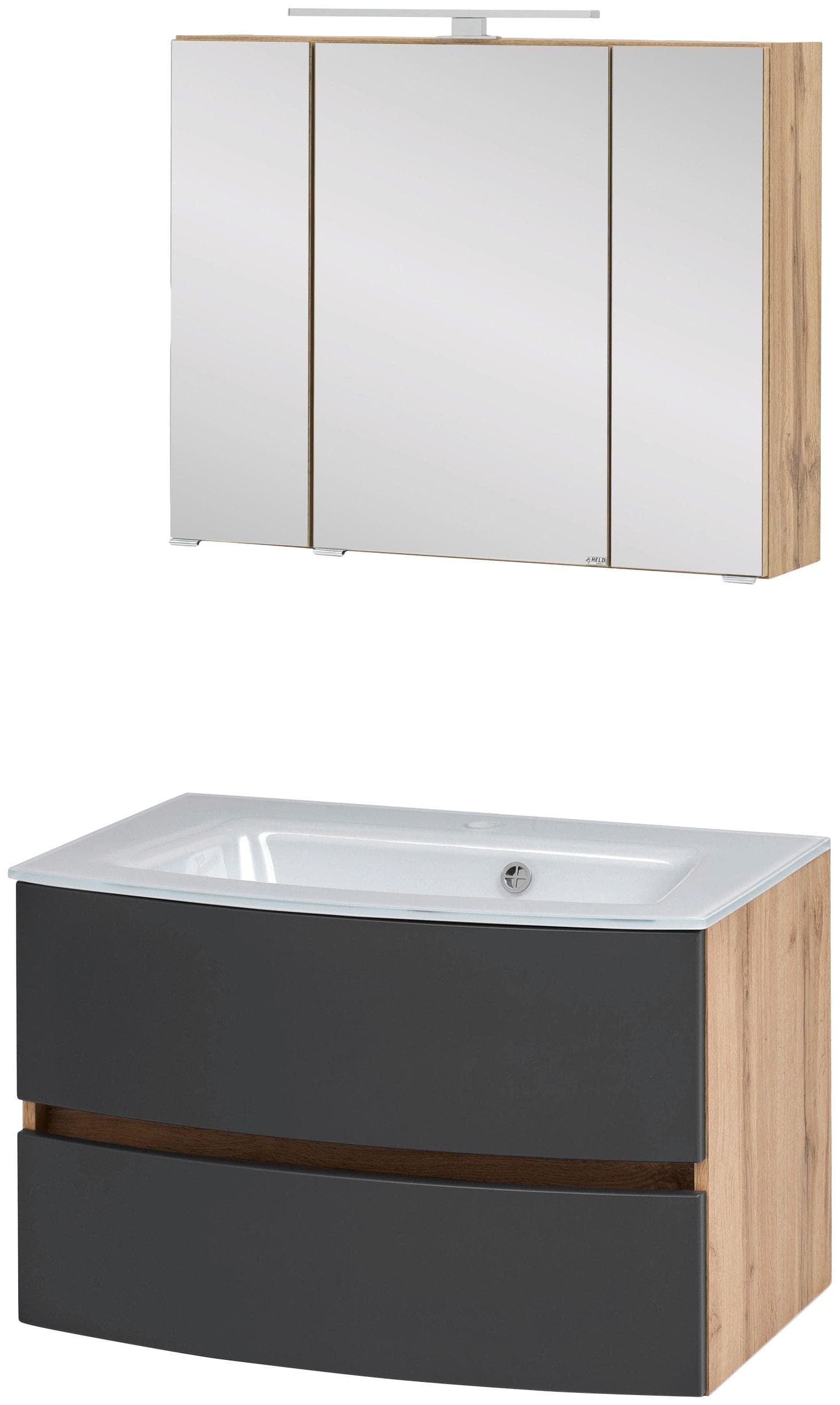 WELLTIME Waschtisch-Set Kaunas Grau Matt Wotaneiche Soft-Close