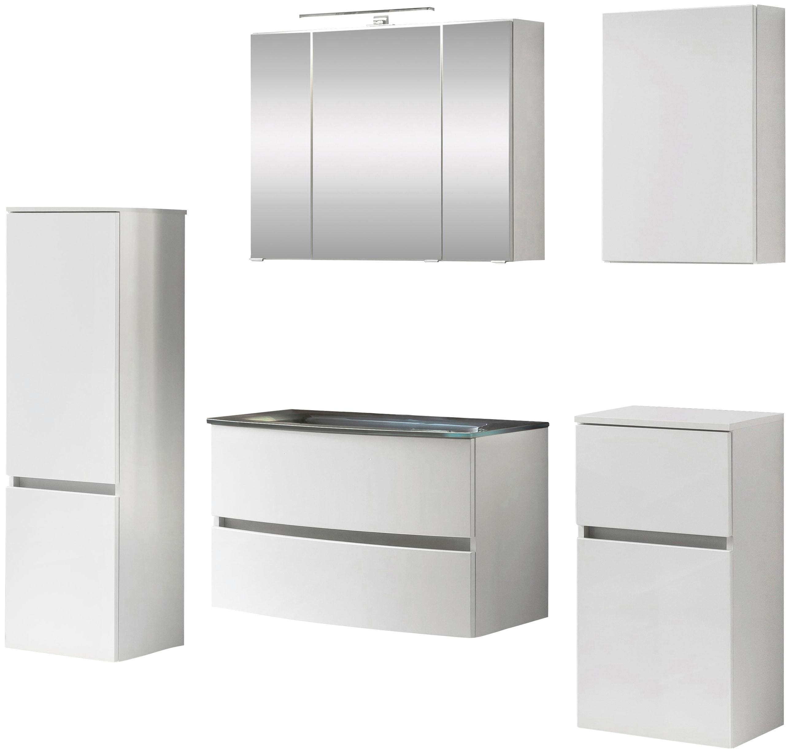 Welltime Badezimmer-Set Kaunas - Weißes Waschtisch-Set mit Midischrank