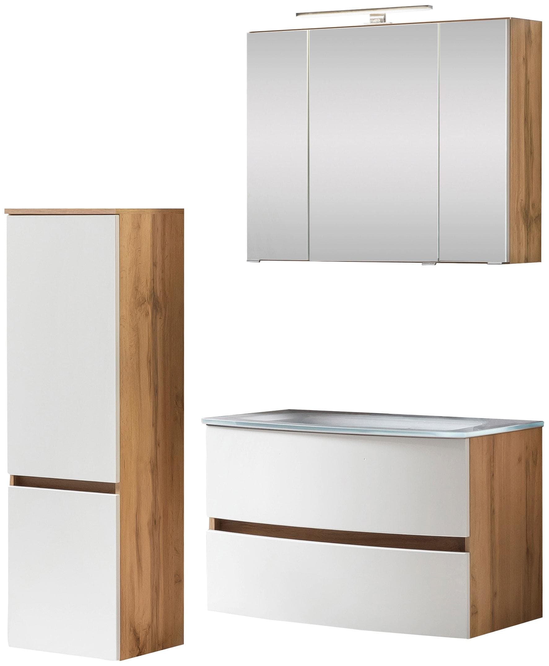 welltime Badezimmer-Set Kaunas, (Set, 3-St), bestehend aus Waschtisch-Set mit Midischrank, Breite 120 cm