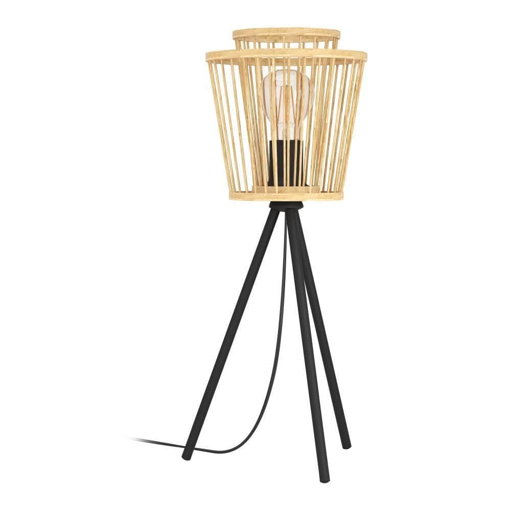 EGLO Tischleuchte Hykeham Schwarz Bambus Nachttischlampe