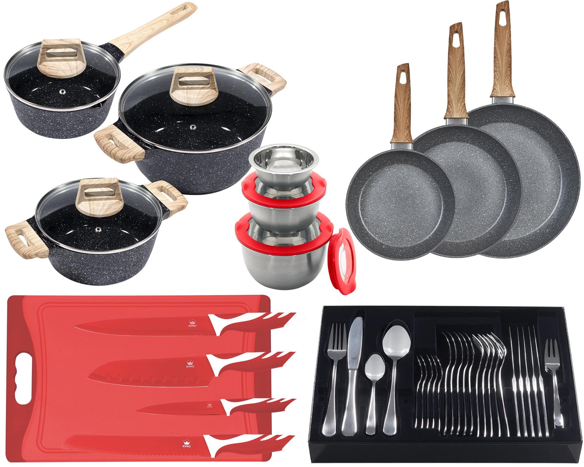 Topf-Set KING »ESSENTIAL« Aluminium, Induktion, Antihaftbeschichtung, Rot