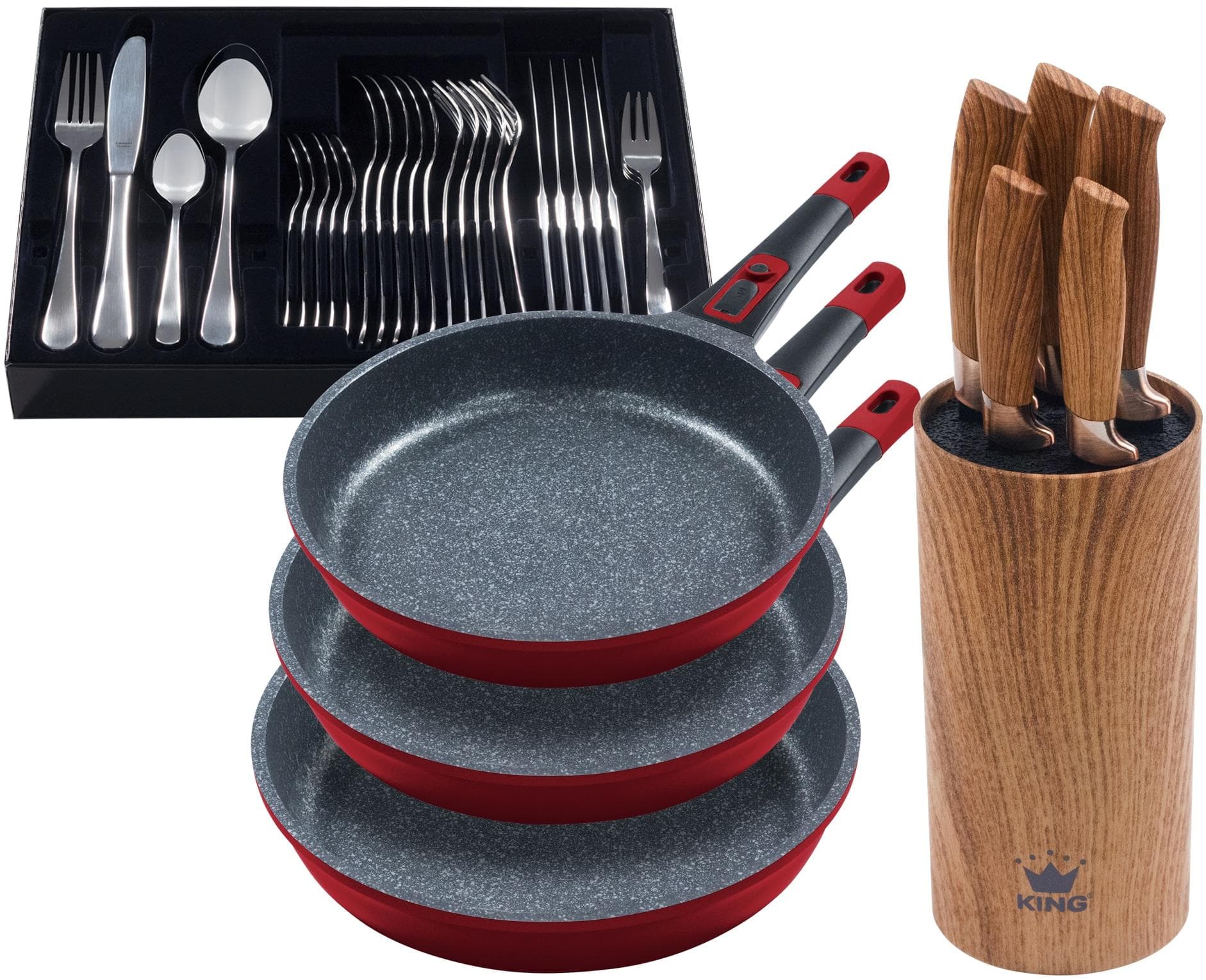 Pfannen-Set KING MOONSCAPE rot Induktion abnehmbarer Griff
