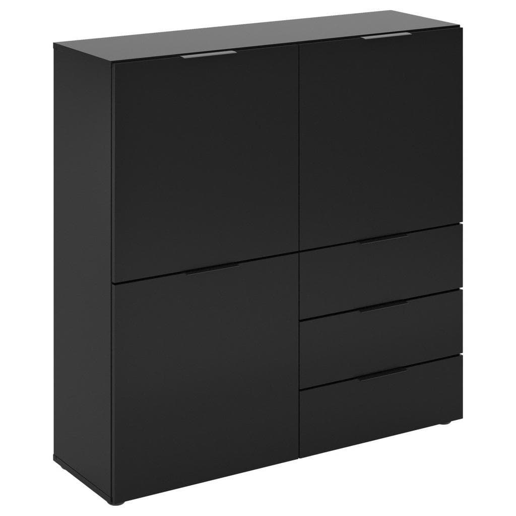 Mid.you Kommode Schwarz mit 3 Schubladen und 5 Fächern