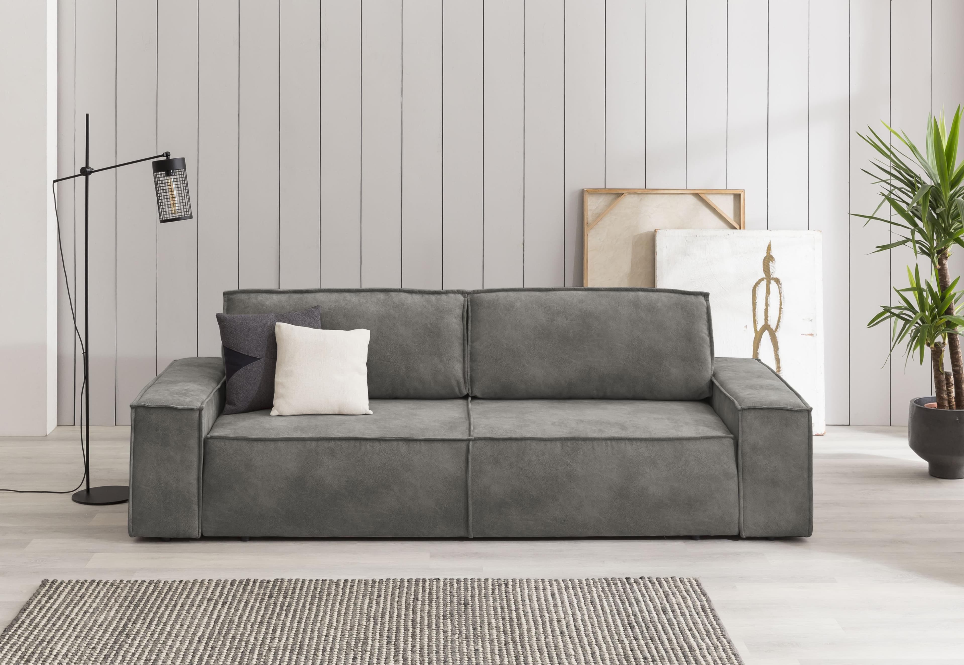 HOME AFFAIRE Schlafsofa SHERWOOD 3-Sitzer Grau Vintage-Lederoptik