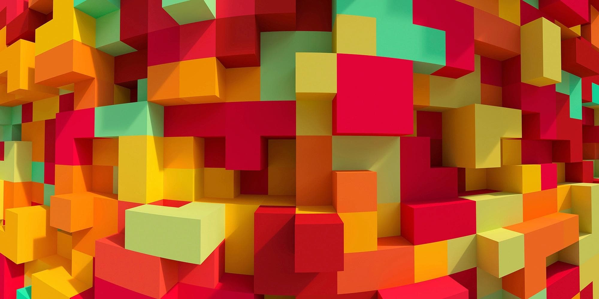 Fototapete ARCHITECTS PAPER 3D Cubes Colour Bunt Gelb Grün Orange Vlies Tapete Wand Schräge