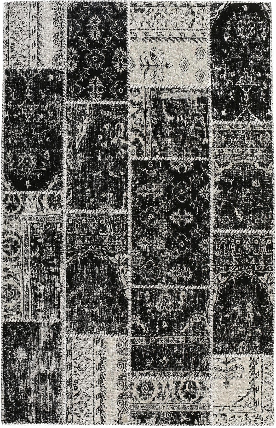 Vintage Karierter Teppich in Schwarz