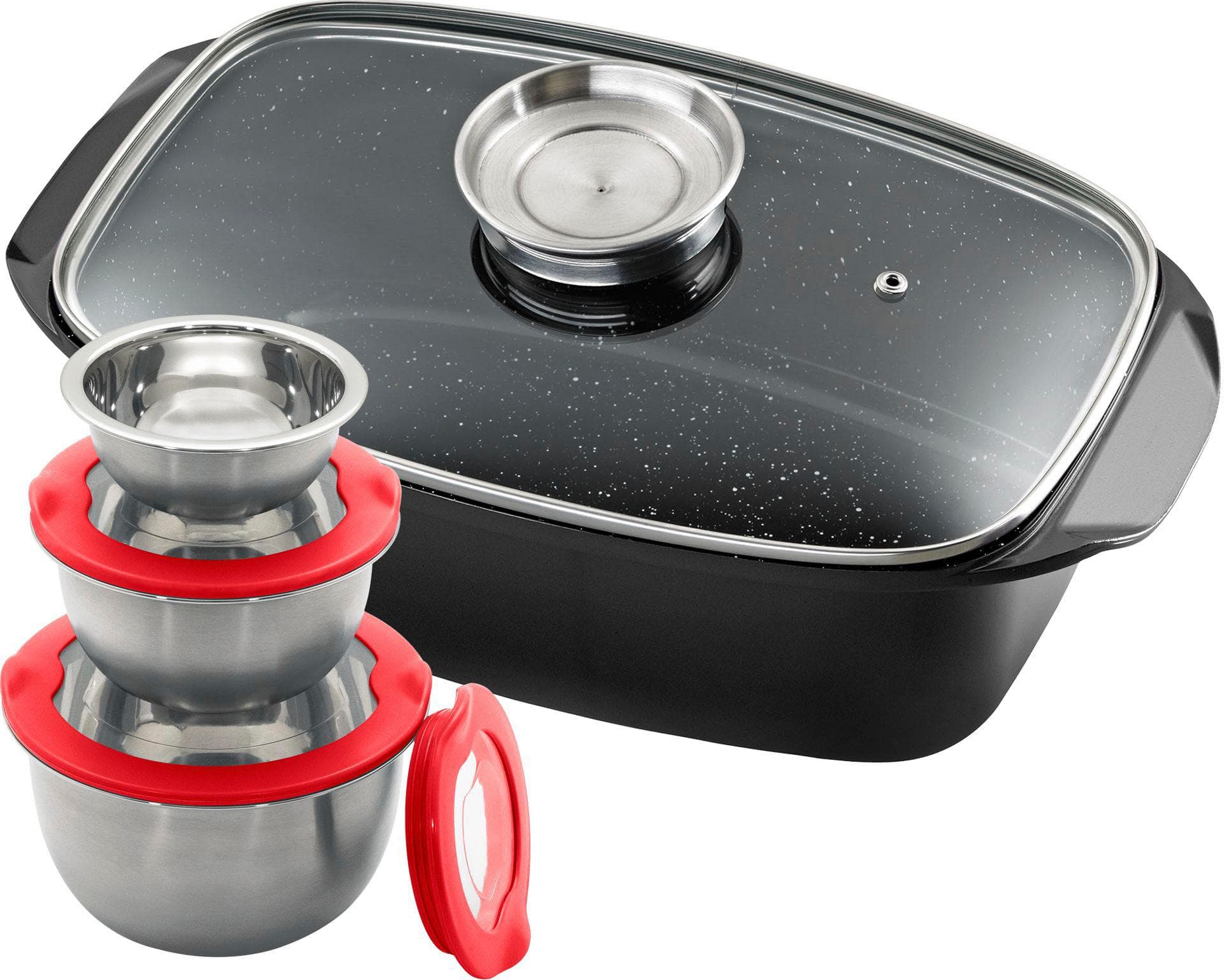 Moderner Bräter aus Aluguss und Keramik