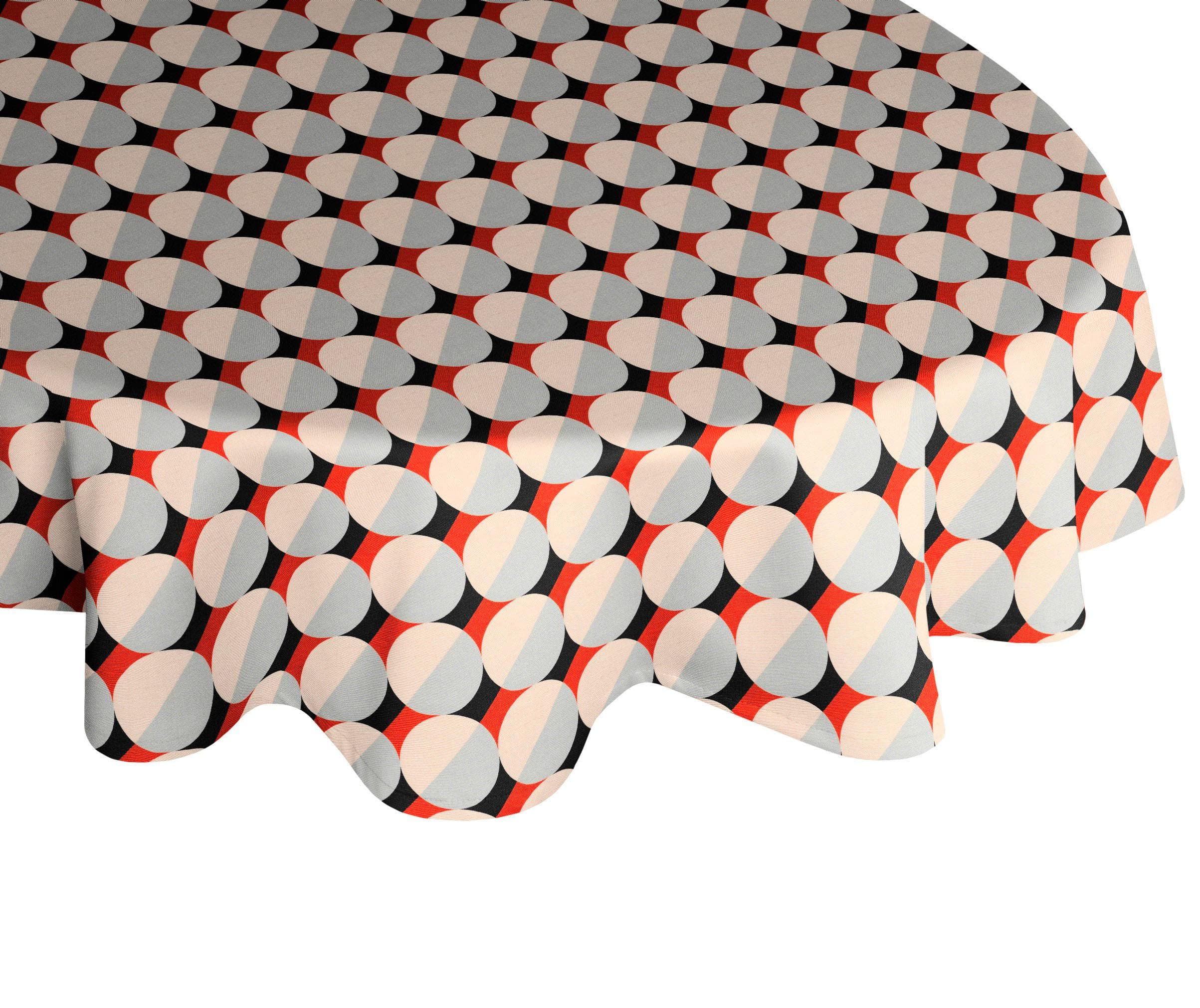 ADAM Tischdecke Circles Oval Bio-Baumwolle Retro Orange Grau Braun