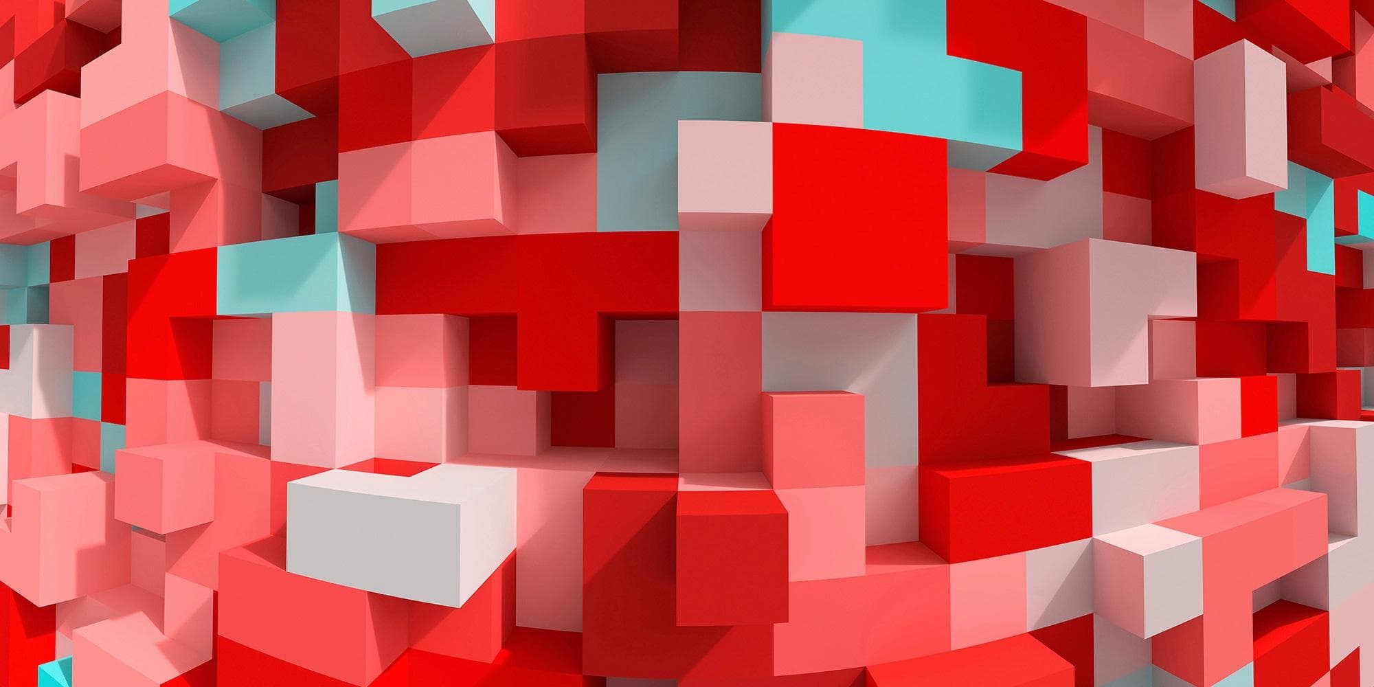 Fototapete ARCHITECTS PAPER 3D Cubes Red Rosa Rot Türkis